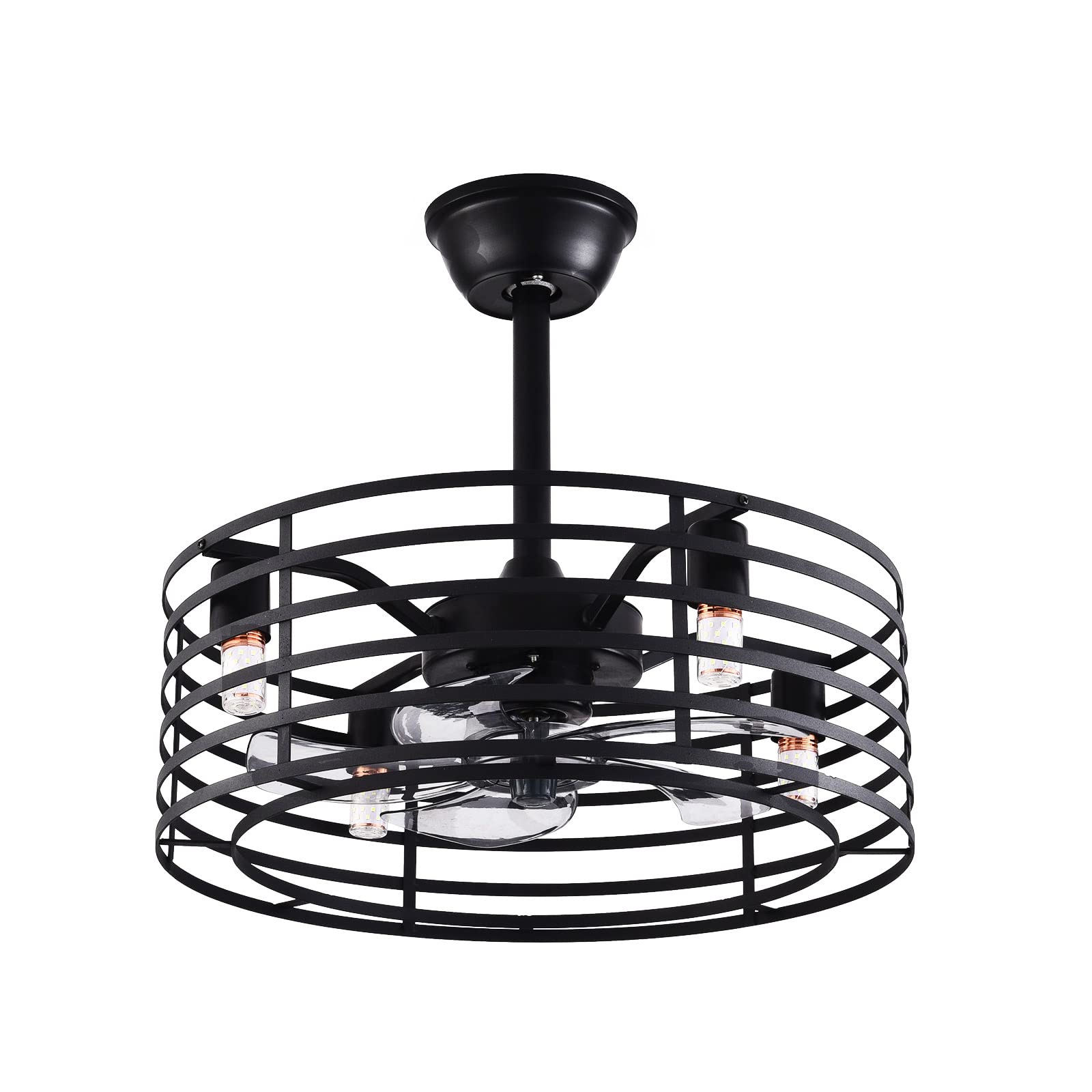 OUKANING 20 Inch Caged Enclosed Ceiling Fan with Light - 3 Speed Adjustable, Low Profile Industrial Fandelier with Remote Control - E26/E27 Bulb Compatible - Perfect for Living Room, Bedroom, Kitchen, Office & Patio - Modern Farmhouse & Industrial Style Home Decor
