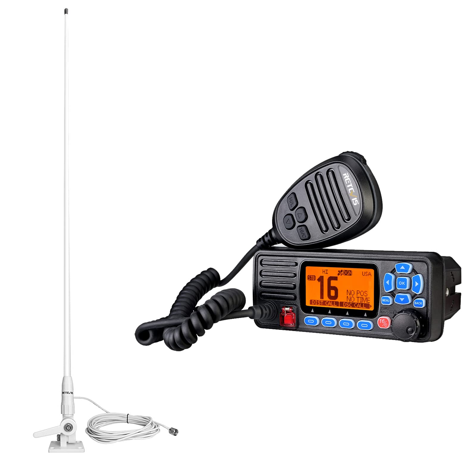 Retevis RA27 Waterproof IP67 Marine Radio with GPS, DSC & NOAA Weather - Fixed Mount VHF Boat Radio with Fiberglass Antenna & 7m Coaxial Cable for Ships & Shore Communication | Ideal for Boating, Fishing & Emergency Situations