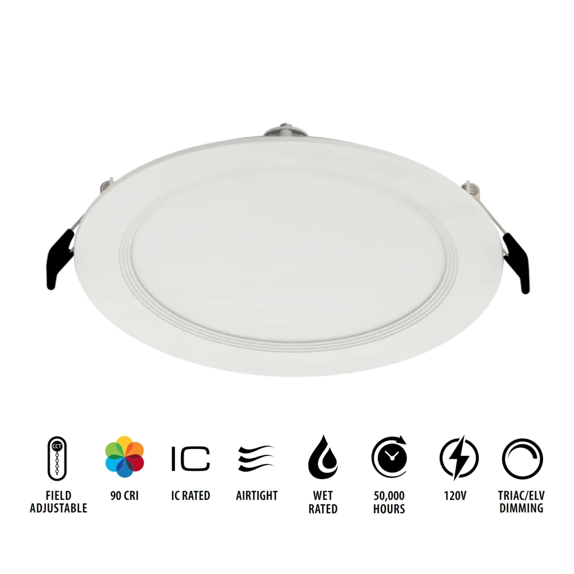6 Inch Wafer LED Downlight - 1100 Lumens, 5 CCT Adjustable (2700K-6500K), White Shallow Baffle Trim - Recessed Ceiling Lighting for Kitchen, Bathroom, Living Room & Bedroom