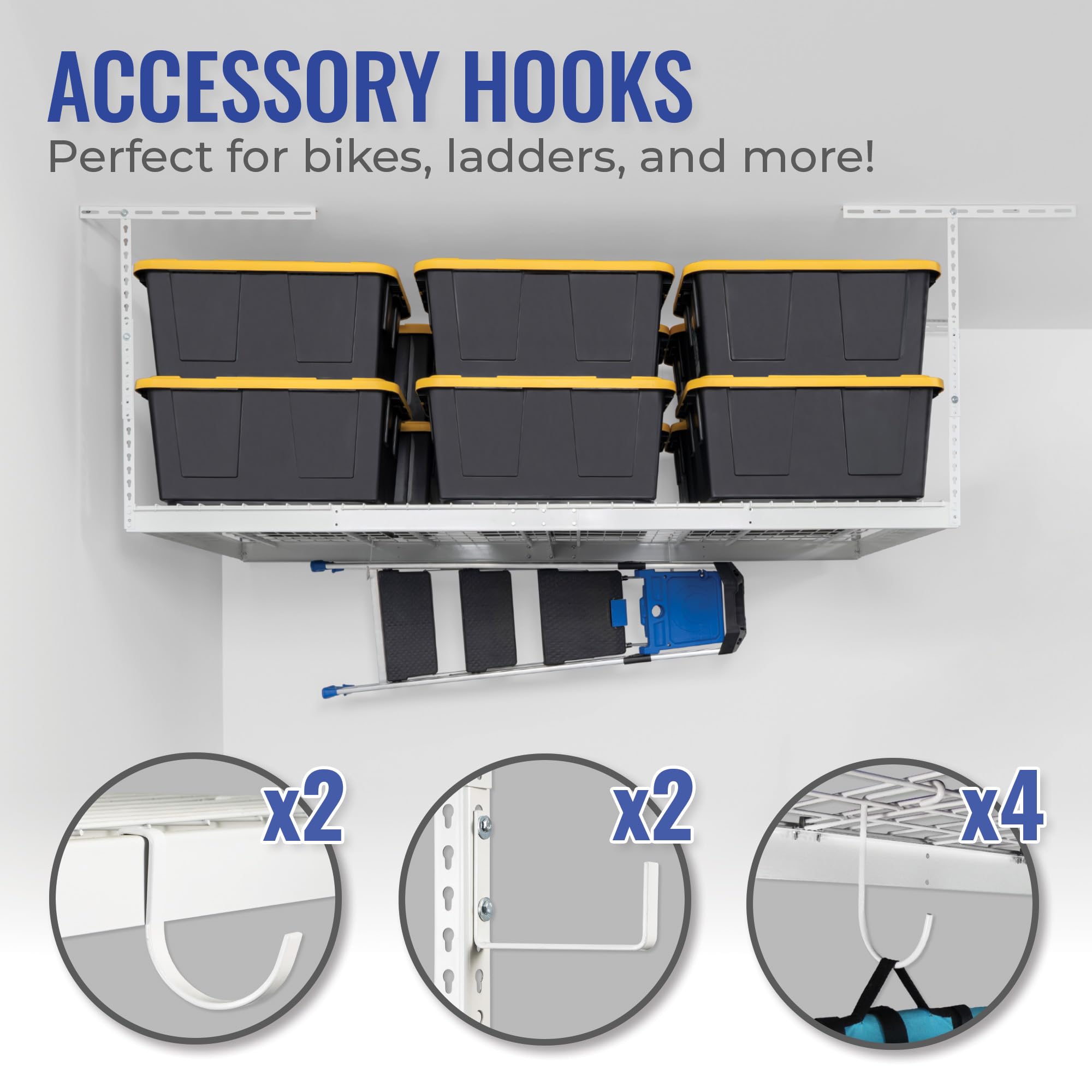 SafeRacks 4x8 Heavy Duty Overhead Garage Storage Rack - White (18