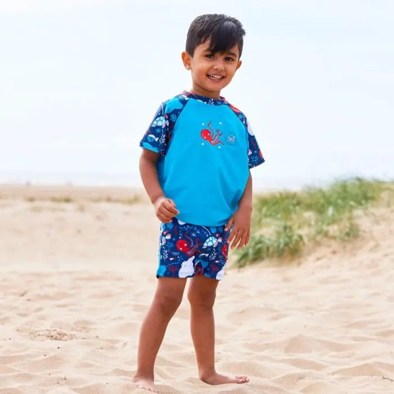 Boys' Rashguard Swim Shirt - UPF 50+ Sun Protection, Quick Dry, Short Sleeve Swim Top for Kids - Perfect for Beach, Pool & Water Sports Activities
