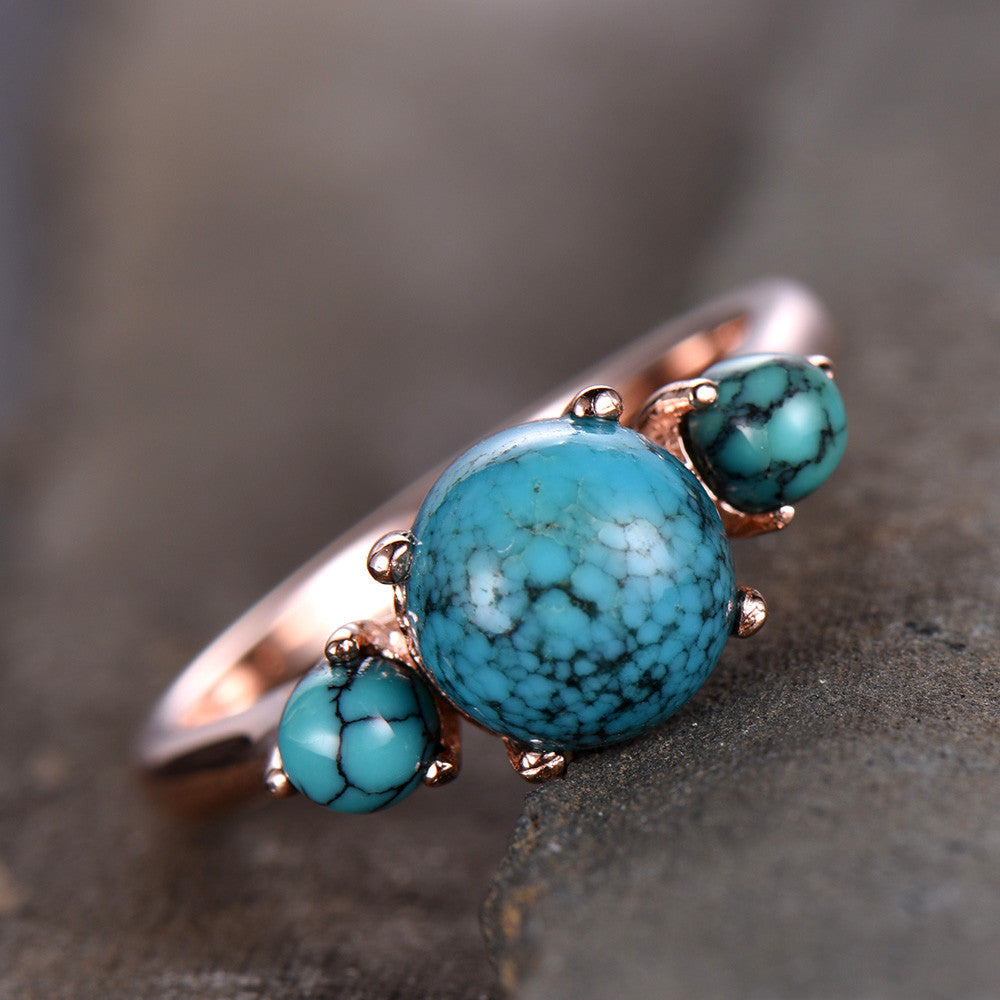 Three Stone Turquoise Engagement Ring - Elegant & Simple Design for Women | Perfect for Proposals, Weddings & Anniversaries