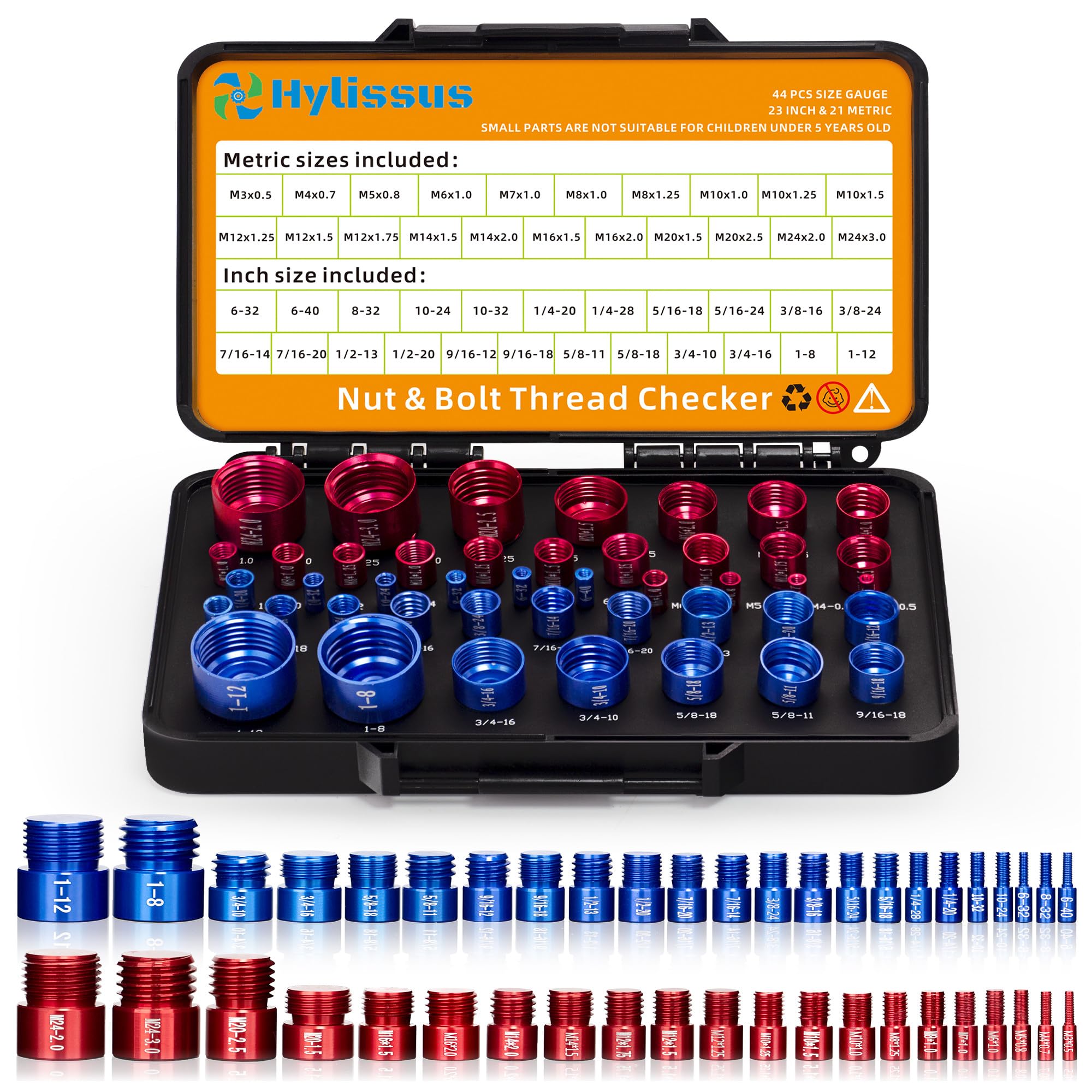 44pcs Nut & Bolt Thread Checker Set - Standard & Metric Screw Gauge for Tight Spaces