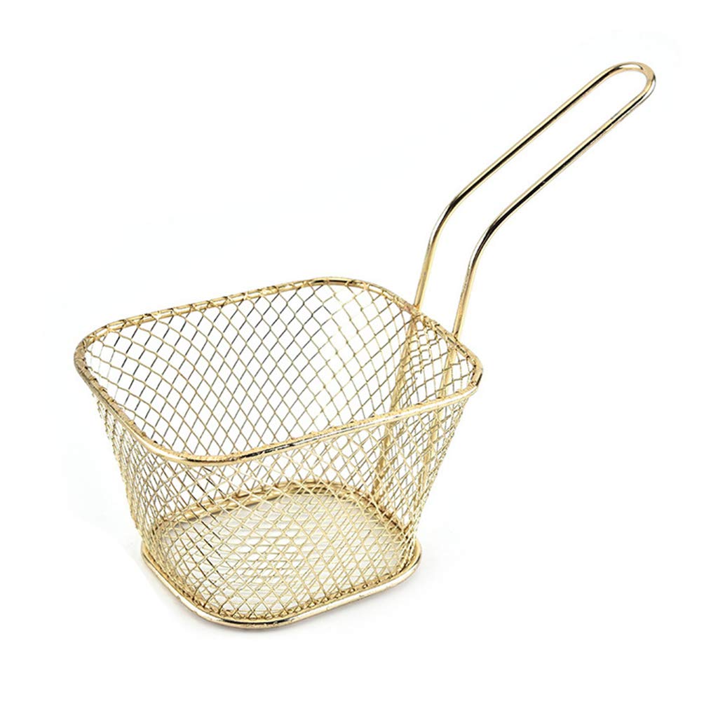 Stainless Steel French Fry Basket - Mini Deep Fryer Basket for Cooking, Frying & Food Storage - Gold Metal Wire Basket for Kitchen, Restaurants & Fast Food Shops