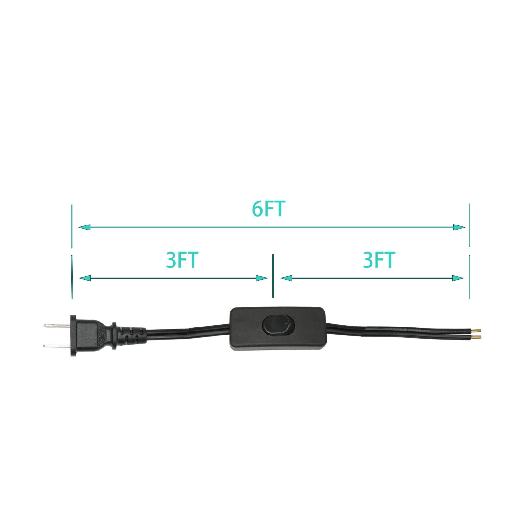 6 Feet Black Lamp Cord with Plug - 18 AWG 2 Prong Extension Cable, Pure Copper Stripped Ends for Wiring & Light Repair - Perfect for Table Lamps, Floor Lamps & DIY Lighting Projects