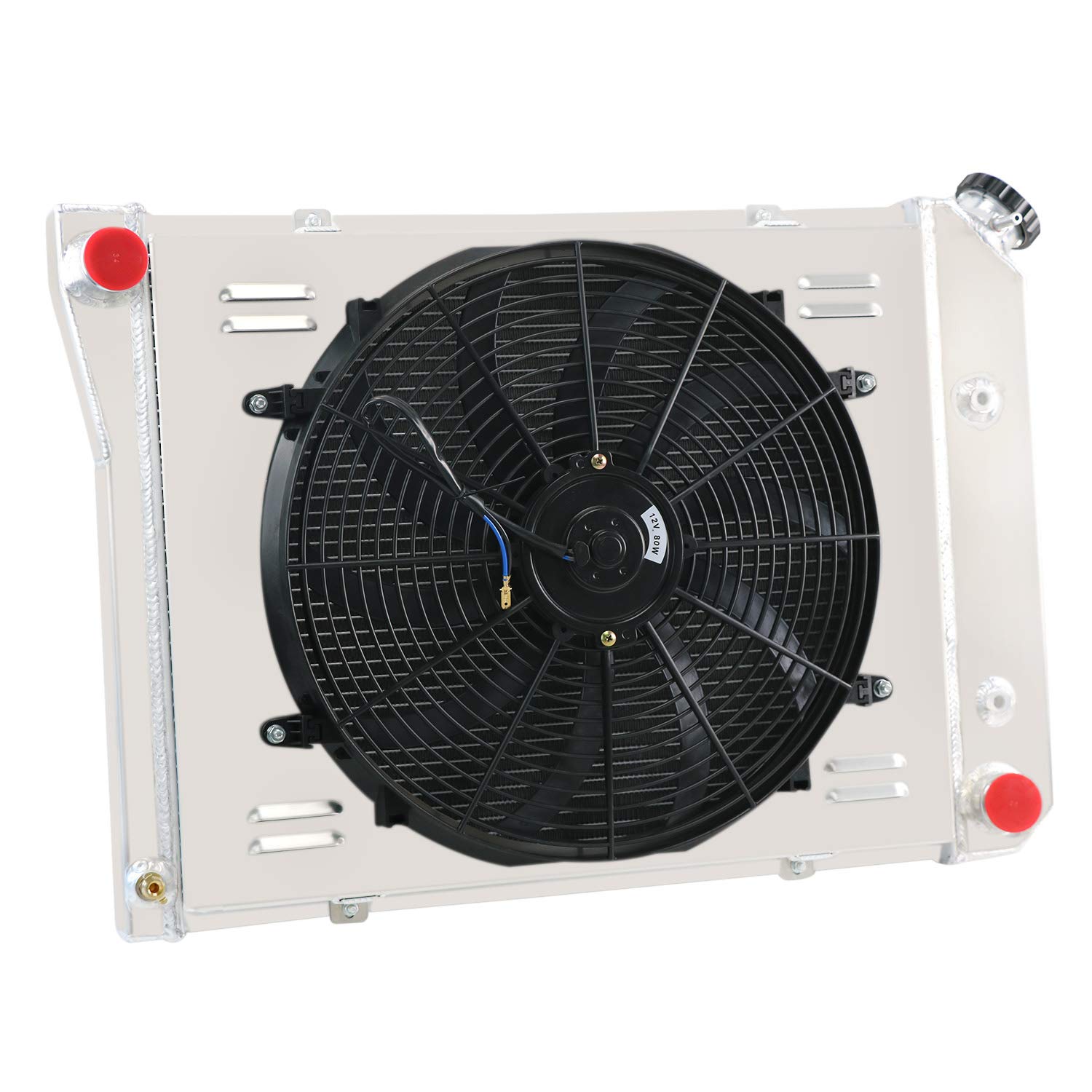 High-Performance 4-Row Aluminum Radiator for 68-88 Chevy Chevelle Impala Caprice Camaro El Camino & 84-87 Buick Skylark LeSabre & 68-87 Pontiac LeMans Ventura - Includes Shroud & Fan Relay - Perfect for Classic Car Restoration & Hot Rod Upgrades
