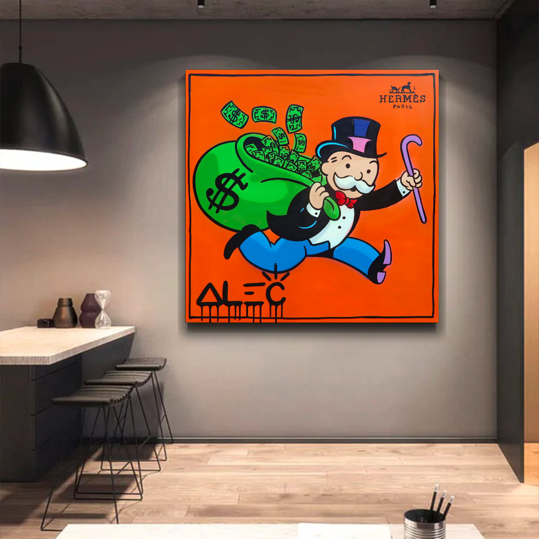 Alec Monopoly Hermes Art Money Man Canvas Print - Modern Wall Decor for Living Room, Office & Bedroom