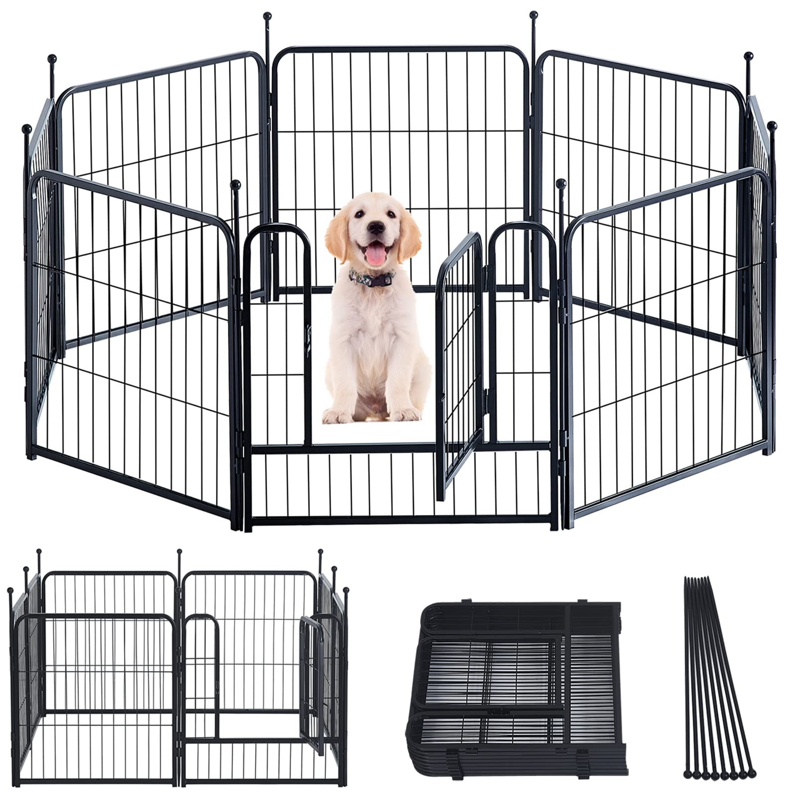 Foldable Metal Dog Playpen - Portable Outdoor Pet Fence for Large/Medium/Small Dogs - 24 Inch 8-Panel Yard Enclosure with Door | Perfect for Backyard, Camping & Indoor Use