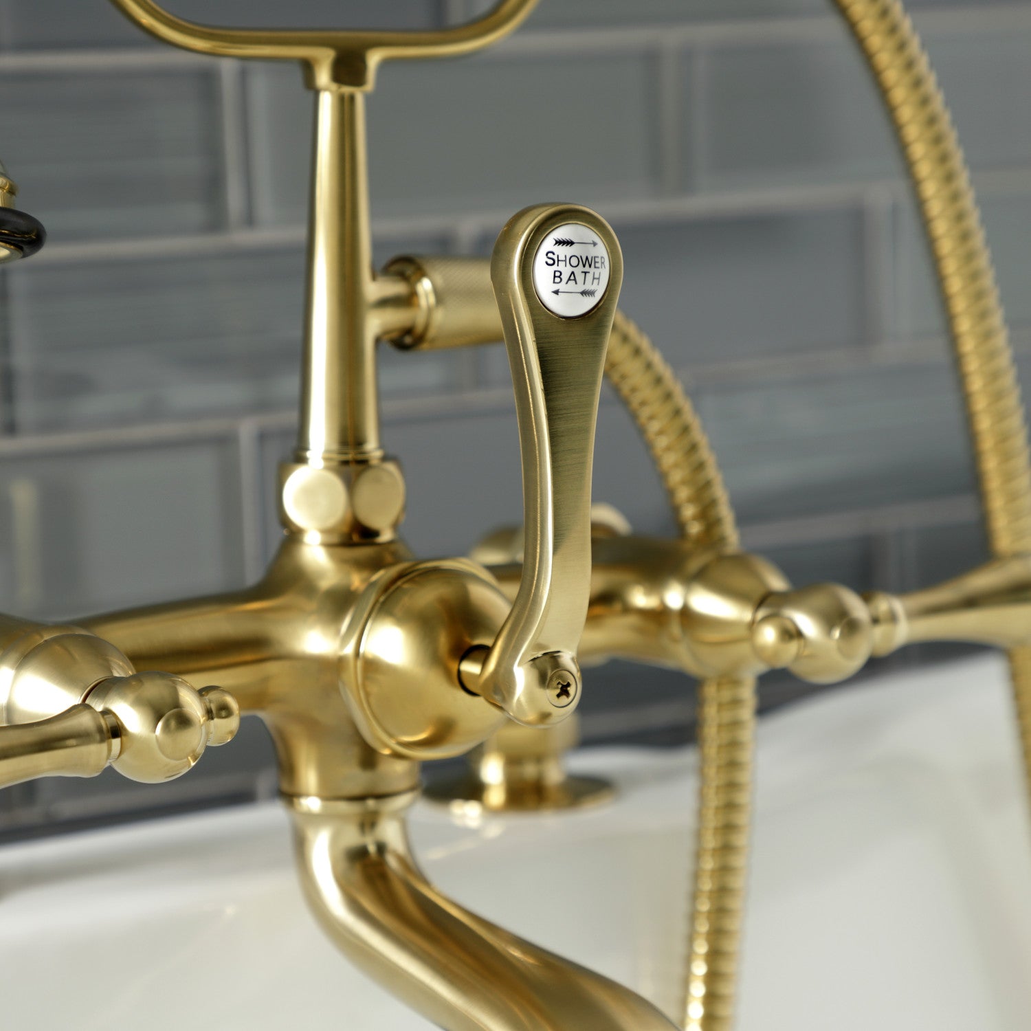 Vintage Clawfoot Tub Faucet with Hand Shower - Brushed Brass 3-Handle 2-Hole Deck Mount Bathroom Fixture for Classic & Modern Bathrooms | Perfect for Freestanding Tubs, Luxury Bathrooms & Spa Retreats