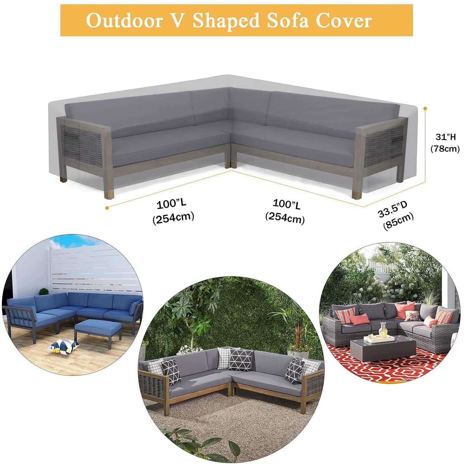 Waterproof Windproof Patio V-Shaped Sectional Sofa Cover - L-Shaped Outdoor Furniture Protector 33.5