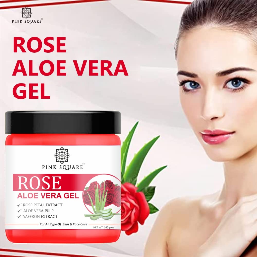 Pink Square Rose Aloe Vera Face Gel - 3 Pack (300g Total) for Daily Skincare, Reduces Dark Spots & Acne, Promotes Clear Skin | Perfect for Morning/Night Routine & Post-Sun Care