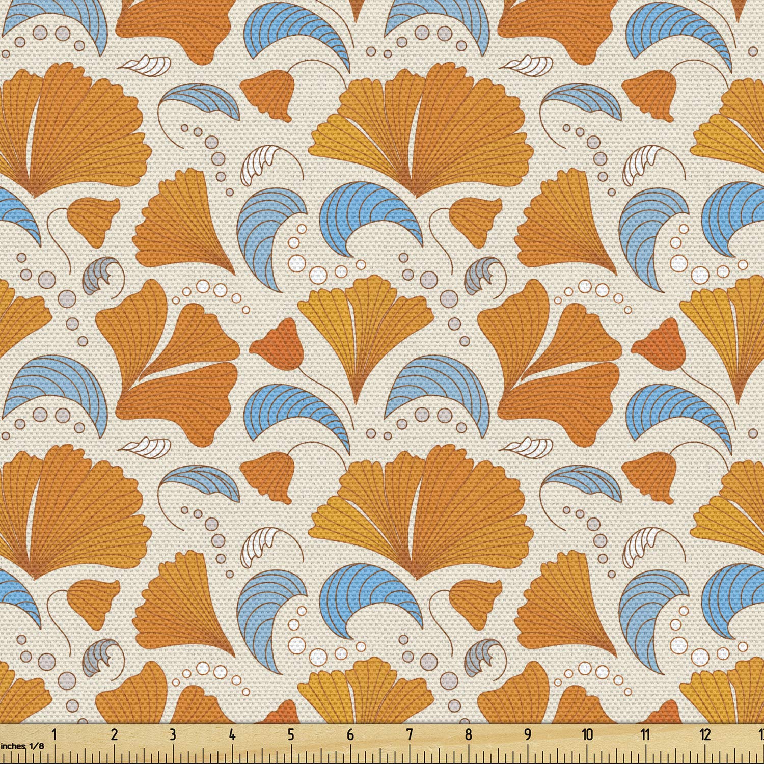 Ambesonne Floral Leaves Fabric by The Yard - Modern Romantic Blossom Petal Design for Upholstery, Curtains & Home Decor | 10 Yards Orange Blue Beige | Perfect for DIY Projects, Sofa Covers & Decorative Pillows