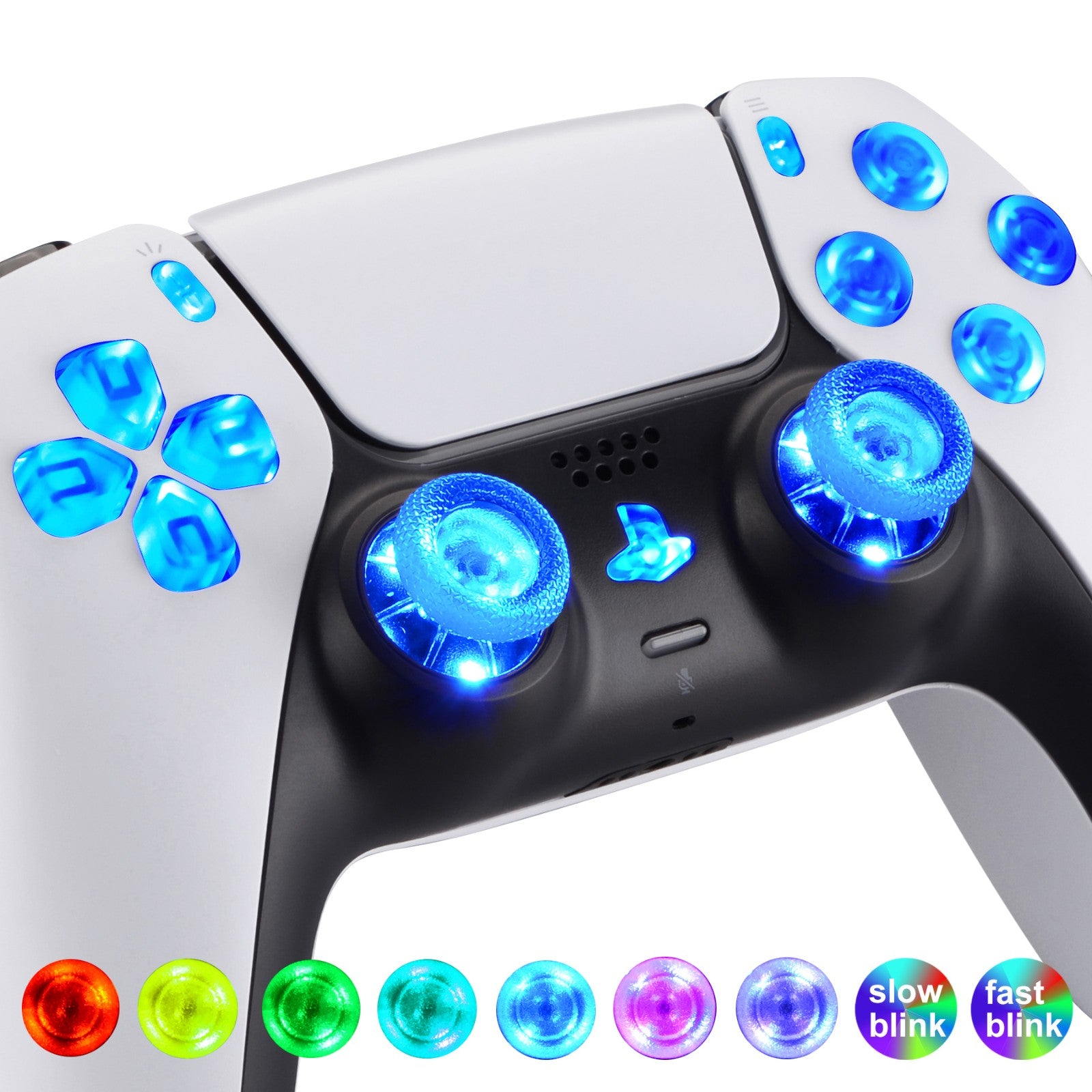 eXtremeRate Multi-Color LED Illuminated Buttons DTF V3 Kit for PS5 Controller BDM-010/020 - Clear Transparent Design for Gaming Enthusiasts & Custom Mods