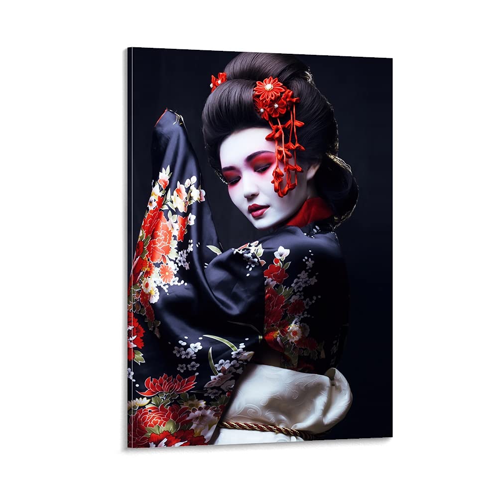 AIOMUO Japanese Geisha Canvas Wall Art - 24x36 Inch (60x90cm) Vintage Poster for Living Room, Bedroom & Office Decor - Perfect for Home, Cafe and Asian-Themed Interior Design