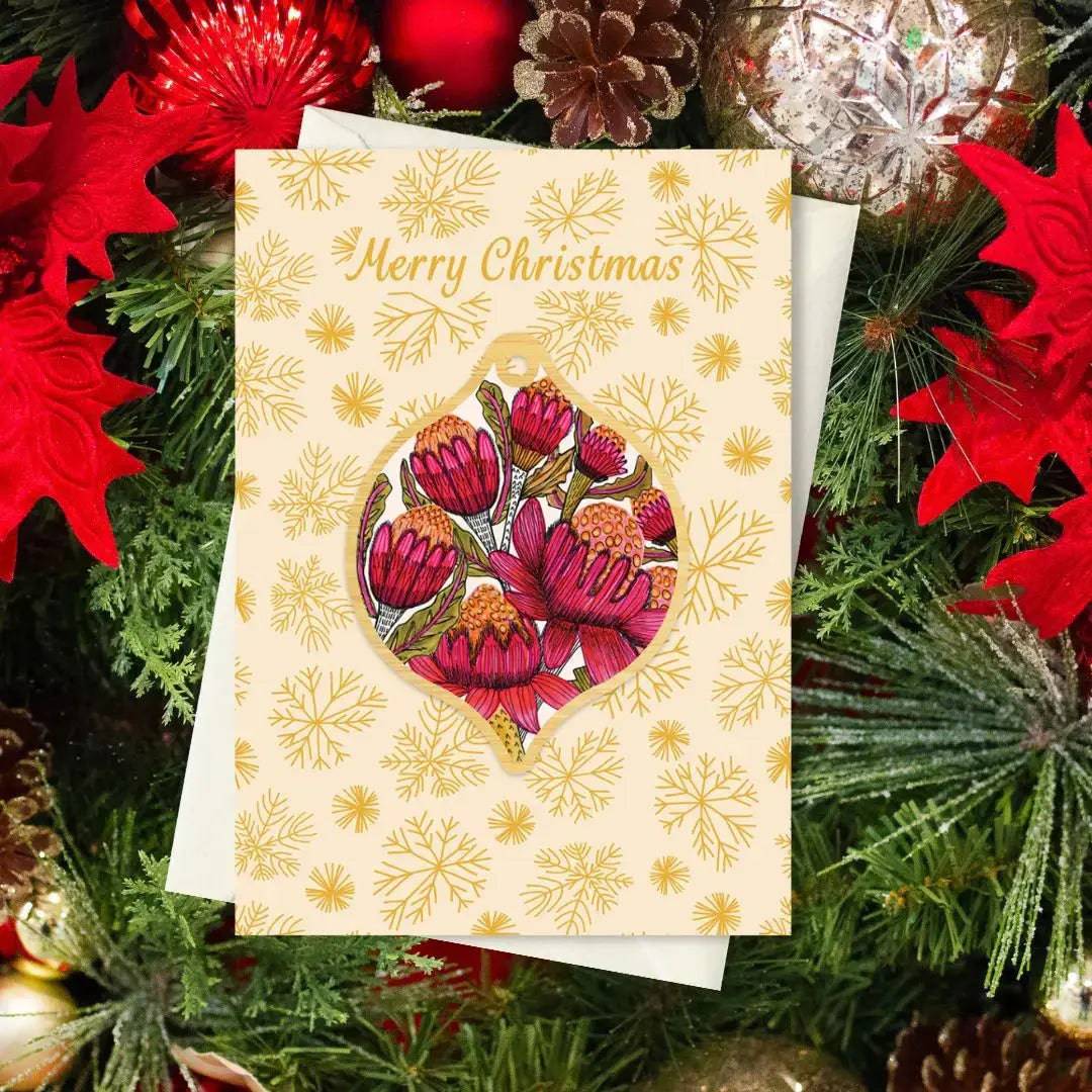 Australian Waratah Flowers Wooden Christmas Ornament - Handcrafted Holiday Decor for Tree, Gift, and Home Decoration
