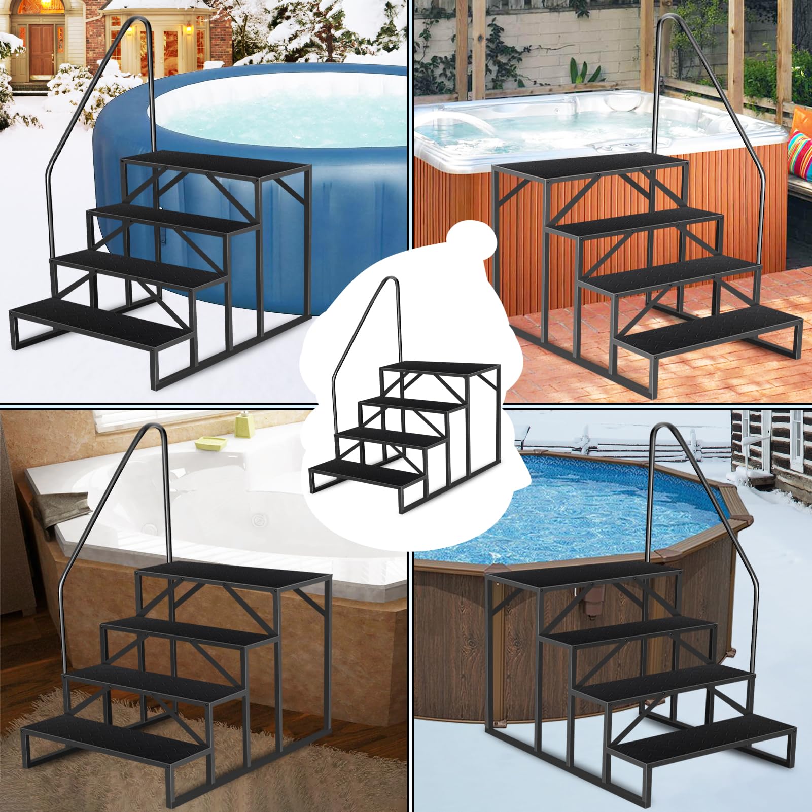 Above Ground Swimming Pool Ladder with Handrail - Heavy Duty 4-Step RV & Camper Step Stool - 660 lbs Weight Capacity for Hot Tubs, Mobile Homes & Outdoor Use - Perfect for Easy Pool Access & Safe Entry/Exit