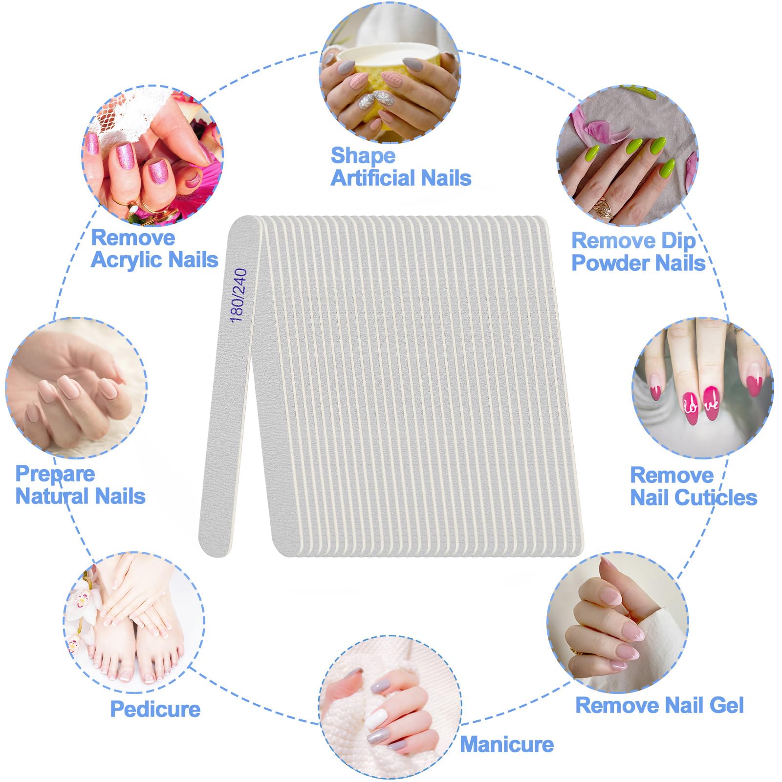 Professional 180/240 Grit Double Sided Wooden Nail Files - Reusable Emery Boards for Natural Nails Manicure & Pedicure (24 Pack) - Perfect for Home Salon, Travel & DIY Nail Care