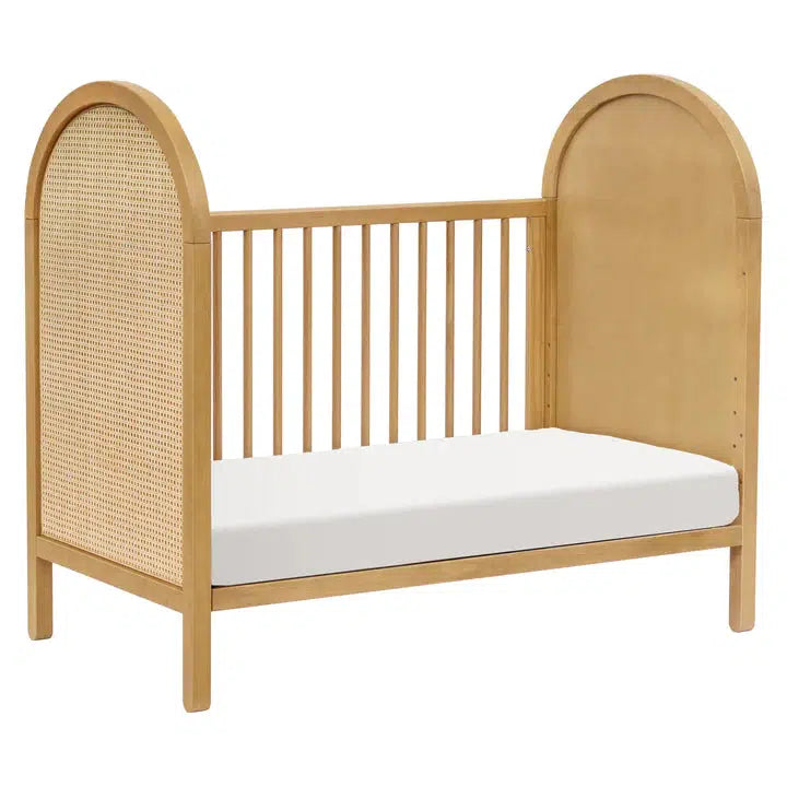Babyletto Bondi Cane 3-in-1 Convertible Crib in Honey Finish with Natural Cane Weave - Modern Nursery Essential for Newborns to Toddlers