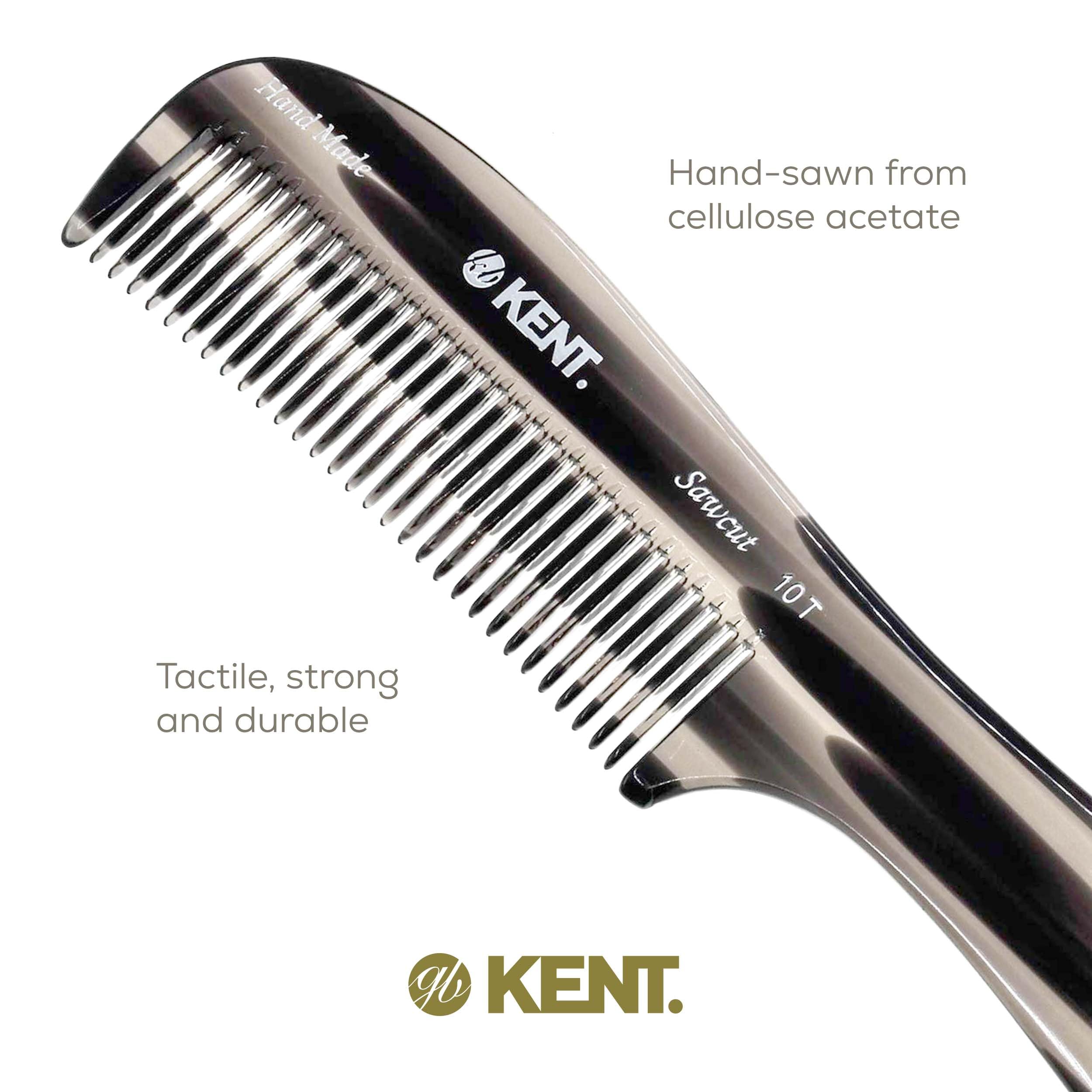 Kent 10T Large Hair Detangler Comb - Handmade Wide Tooth Comb for Curly & Thick Hair - Detangling Comb for Wet & Dry Hair - Saw-Cut Hand Polished Rake Comb (Graphite) - Perfect for Salon, Home & Travel Use