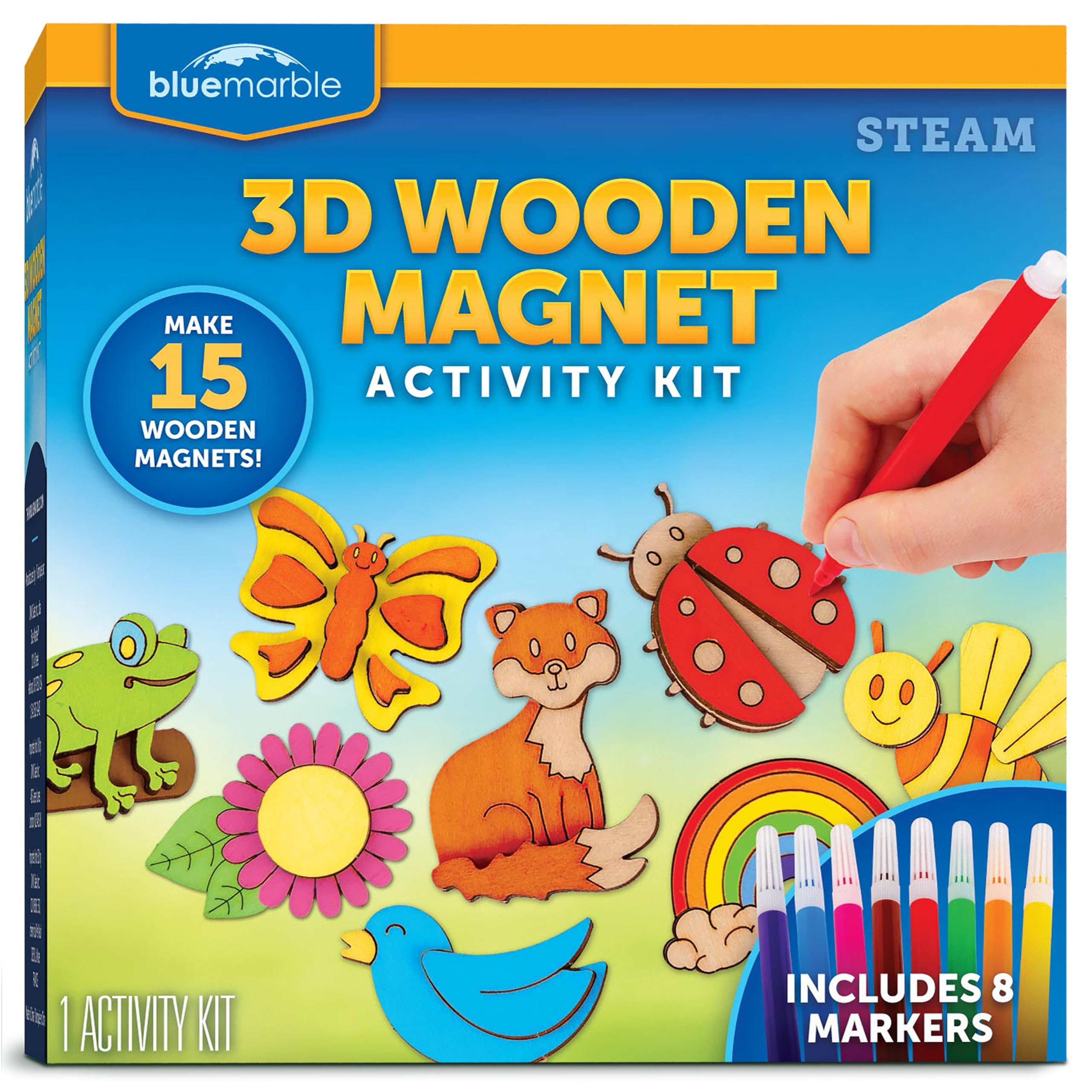 Wooden Magnet Craft Kit - DIY Painting Art Set with 15 Nature-Themed Designs & 8 Watercolor Pens | Creative Kids Activity, Easter Basket Stuffers | Perfect for Birthday Gifts, Classroom Projects & Holiday Crafts
