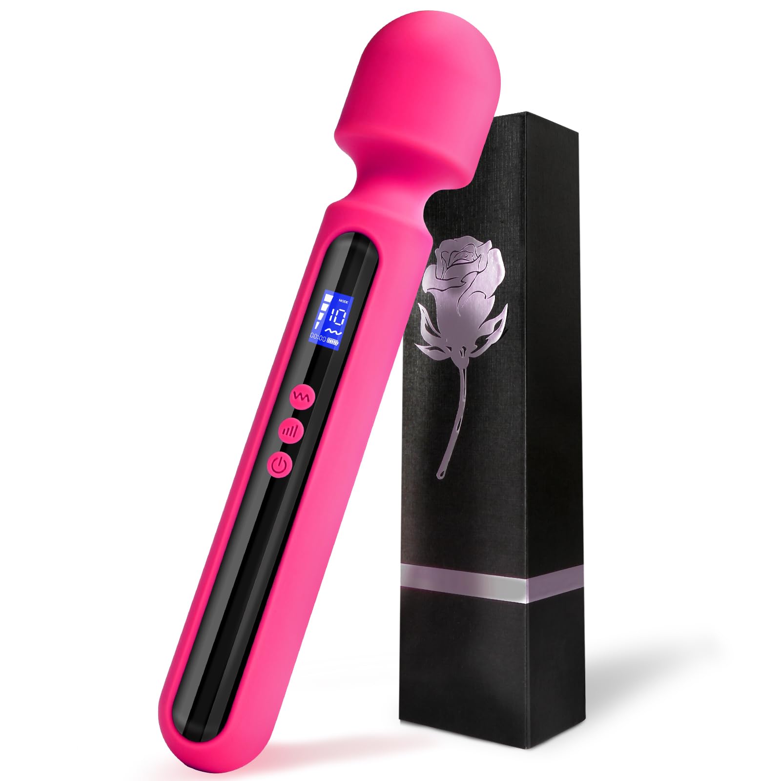 12 Inch Powerful Vibrating Massager Wand - 10 Patterns & 4 Speeds for G Spot & Clitoral Stimulation | Adult Sex Toy for Men & Women | Perfect for Couples Play, Solo Pleasure & Sensual Massage (Rose)