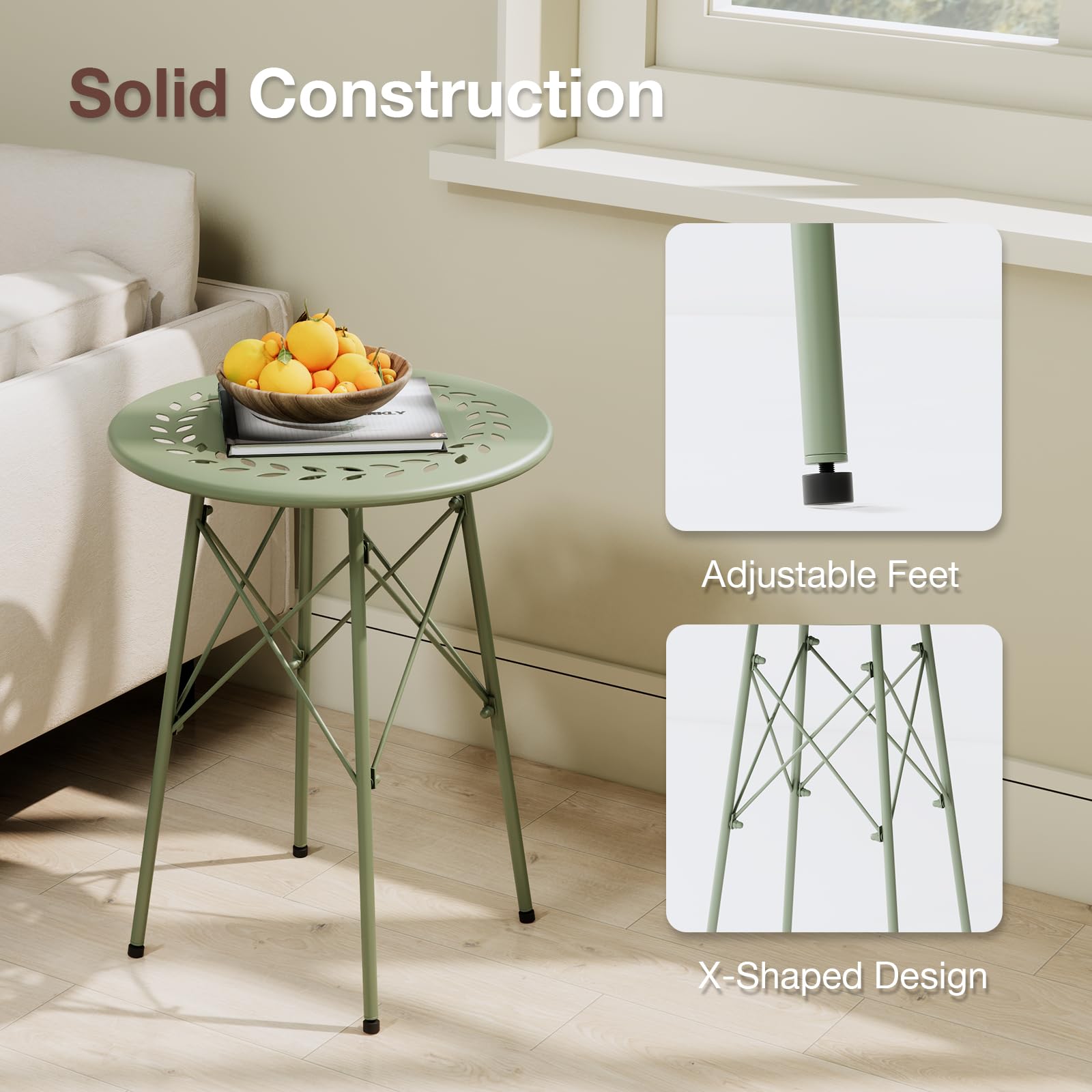 XIV Outdoor Side Table - Small Round Metal Patio Table, Weatherproof & Durable Accent Table for Garden, Balcony, Yard (Green) | Perfect for Outdoor Lounging, Poolside Drinks & Backyard Decor