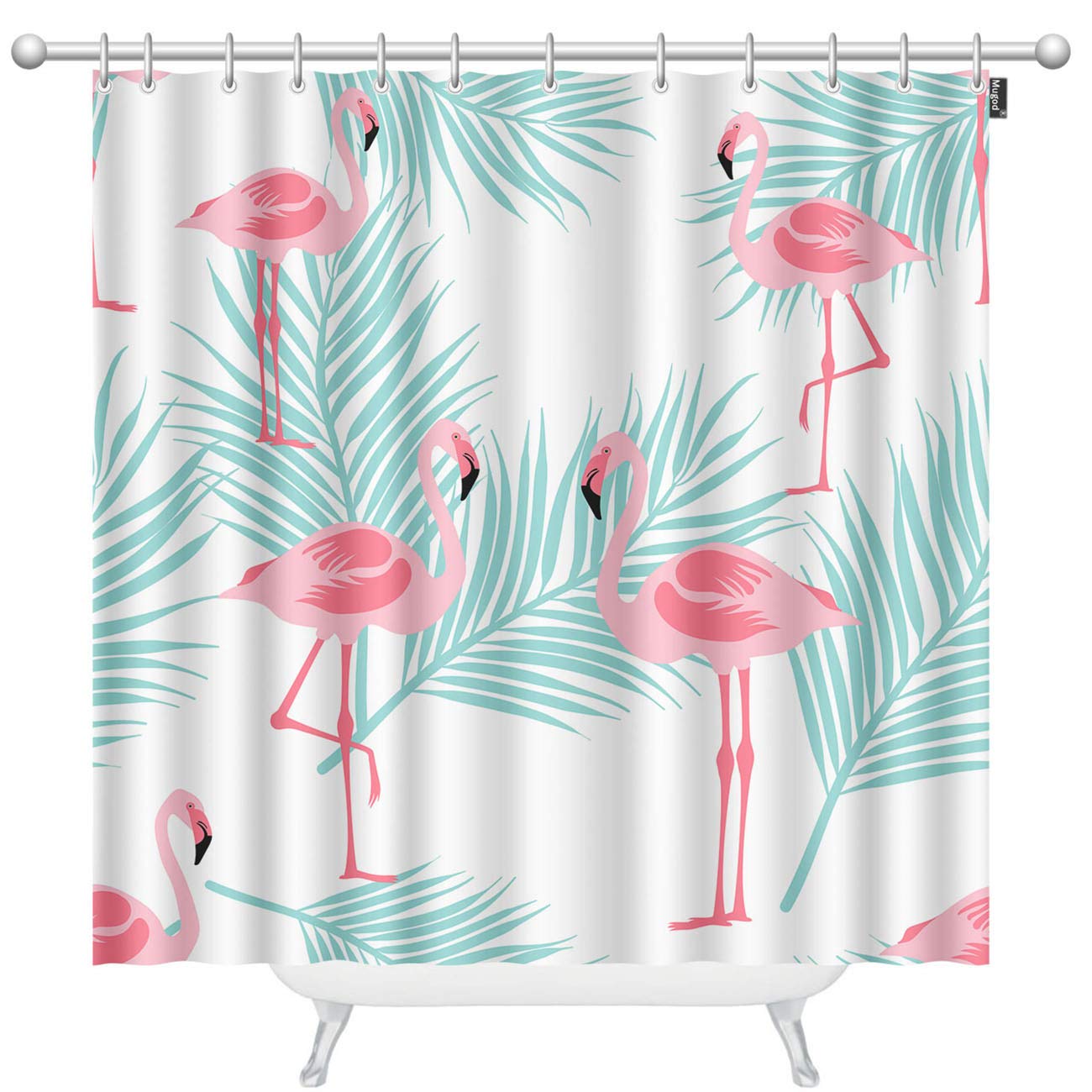 Pink Flamingo Shower Curtain - Waterproof Bathroom Decor with Tropical Leaves Design, 60x72 Inches Includes 12 Hooks | Perfect for Beach House, Tropical Bathroom, or Flamingo-Themed Decor