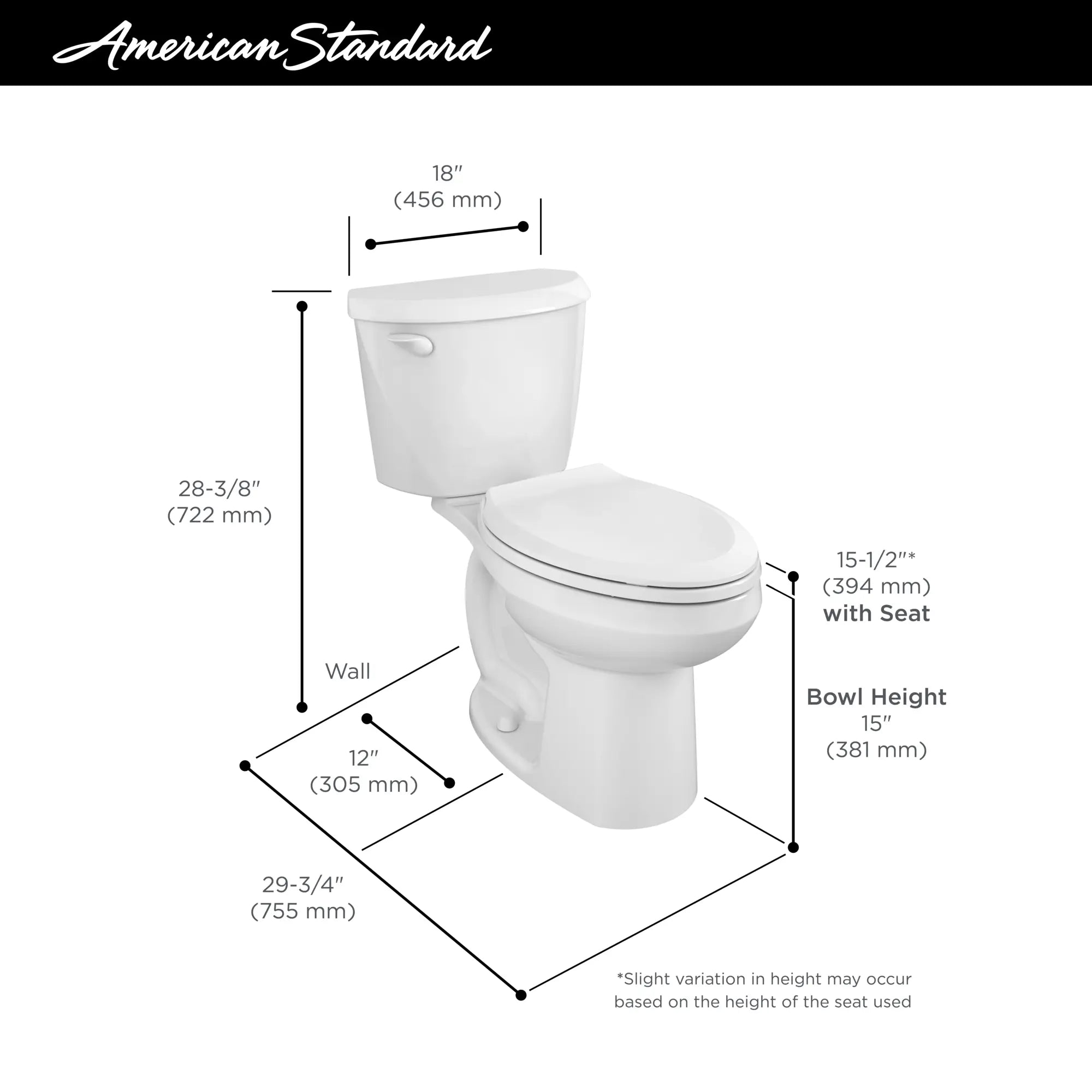 Colony® Two-Piece 1.28 GPF/4.8 LPF Standard Height Elongated Toilet Bowl - Water Efficient Flushing for Bathroom & Powder Room Installation