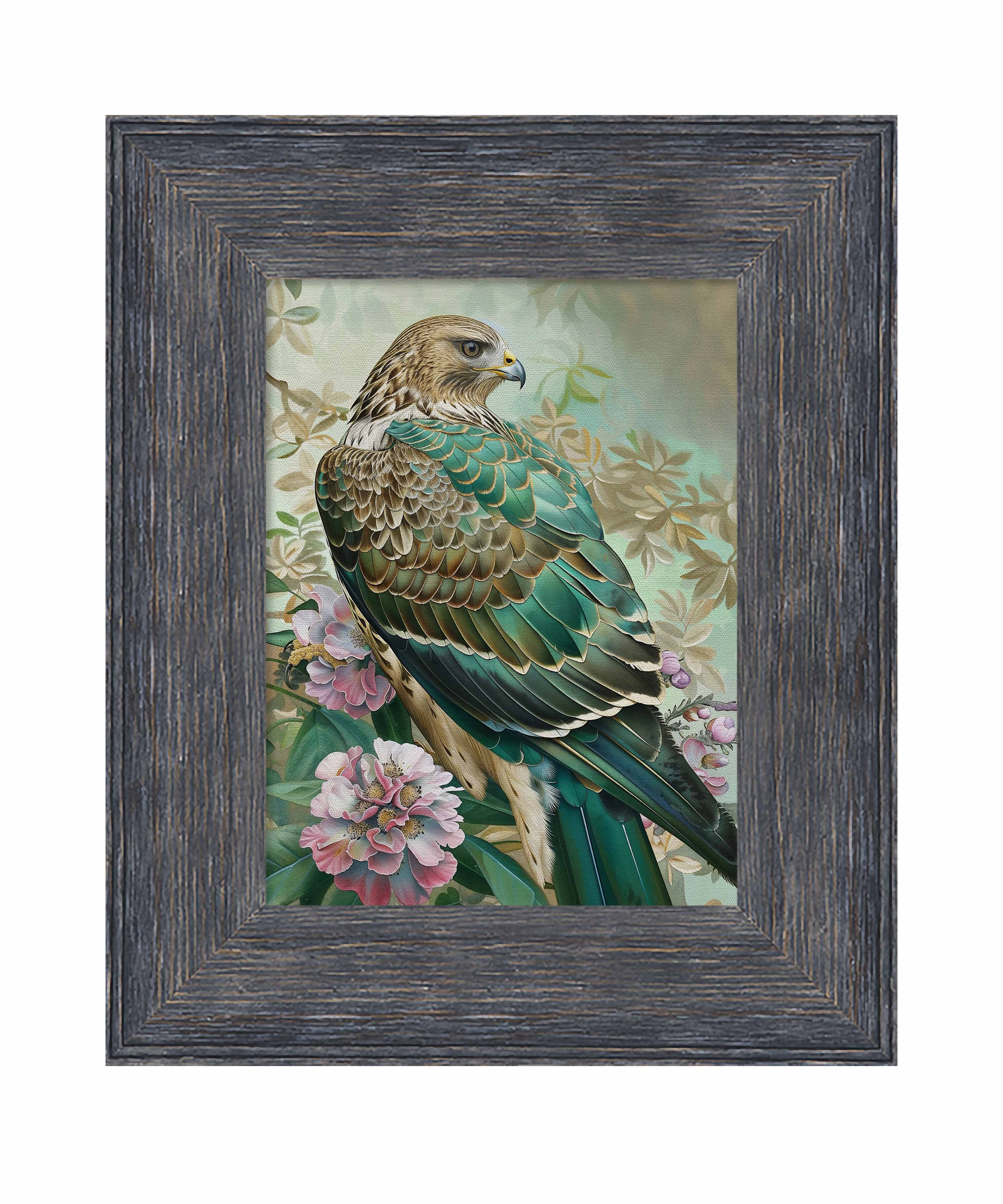 Emerald Majesty Hawk Amidst Blossoms Limited Edition Canvas Wall Art - Nature Inspired Home Decor for Living Room, Bedroom & Office