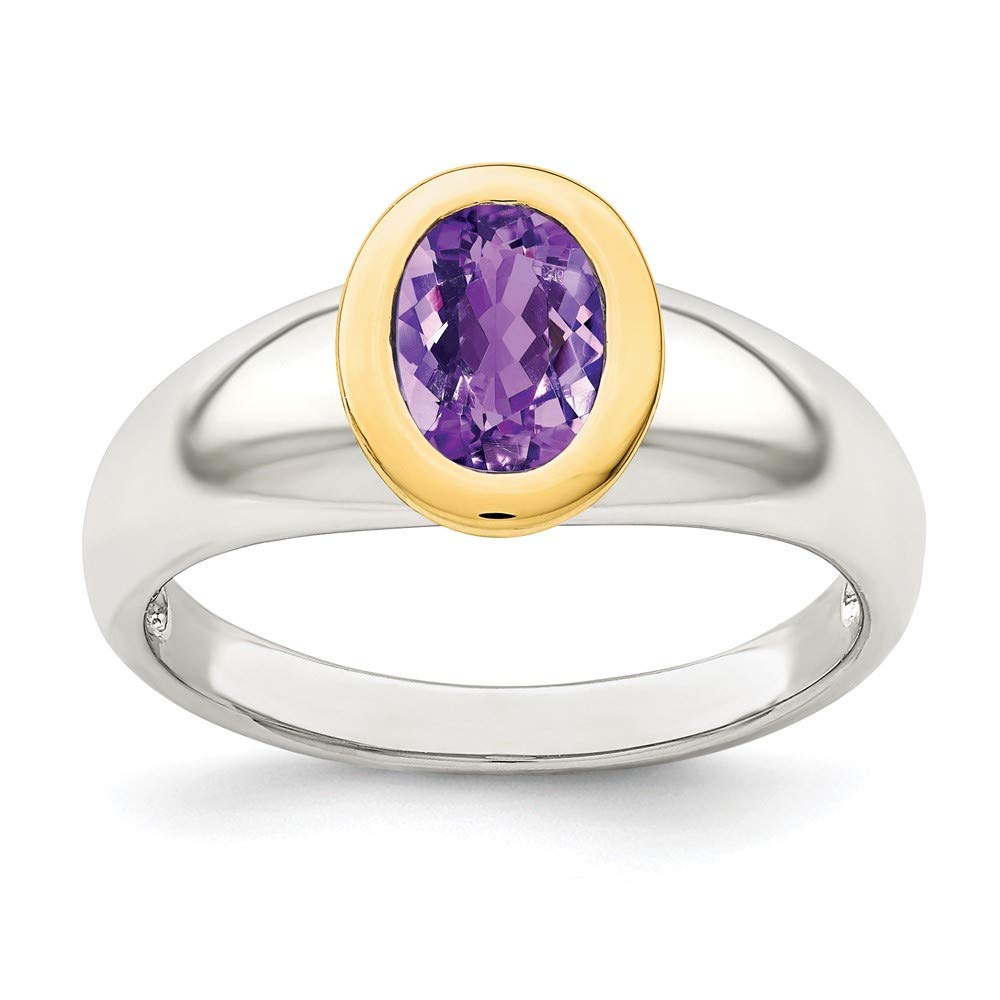 Elegant Sterling Silver & 14K Yellow Gold Oval Amethyst Ring for Women | Perfect for Engagement, Anniversary & Special Occasions | Dainty Purple Gemstone Jewelry Gift
