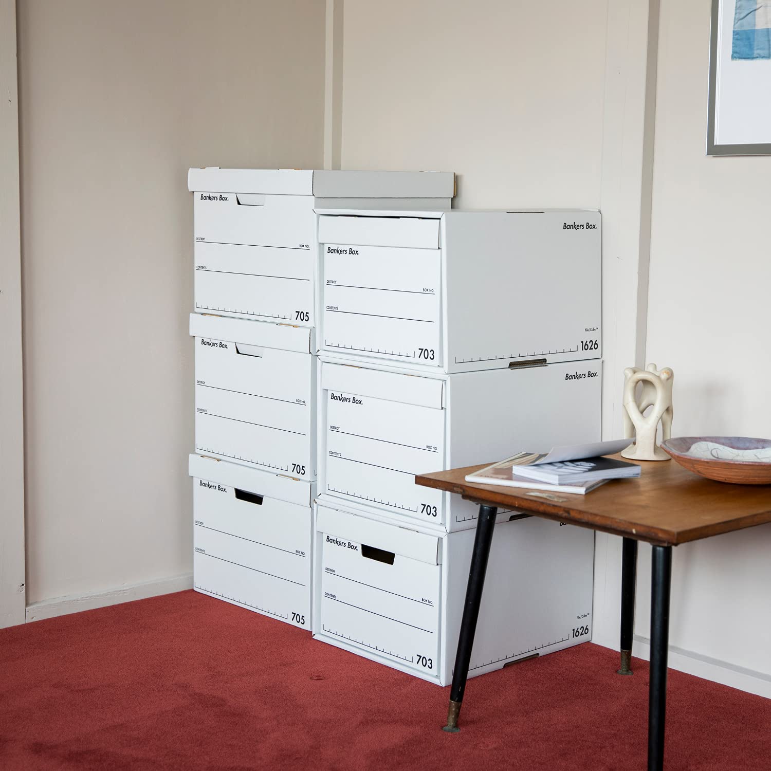 Fellowes 101010101 Bankers Box Set of 3 - Large Storage Box with Lid in White/Black (705) - Perfect for Office Organization, Document Storage & Home Filing Solutions