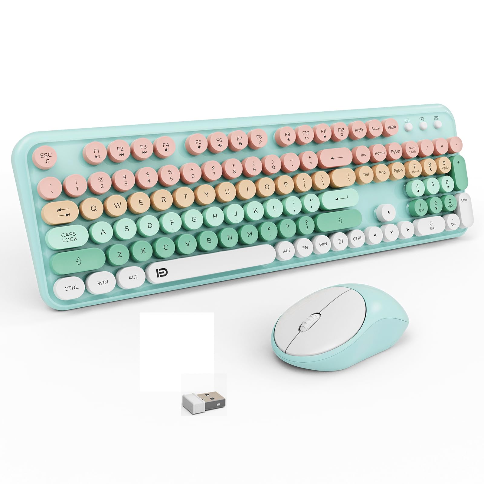 Wireless Keyboard and Mouse Combo - 2.4GHz Ergonomic Full-Sized Typewriter Style with Round Keycaps for Windows PC, Mac, Laptop, Desktop - Pink & Blue (Perfect for Home Office, Gaming, and Productivity)