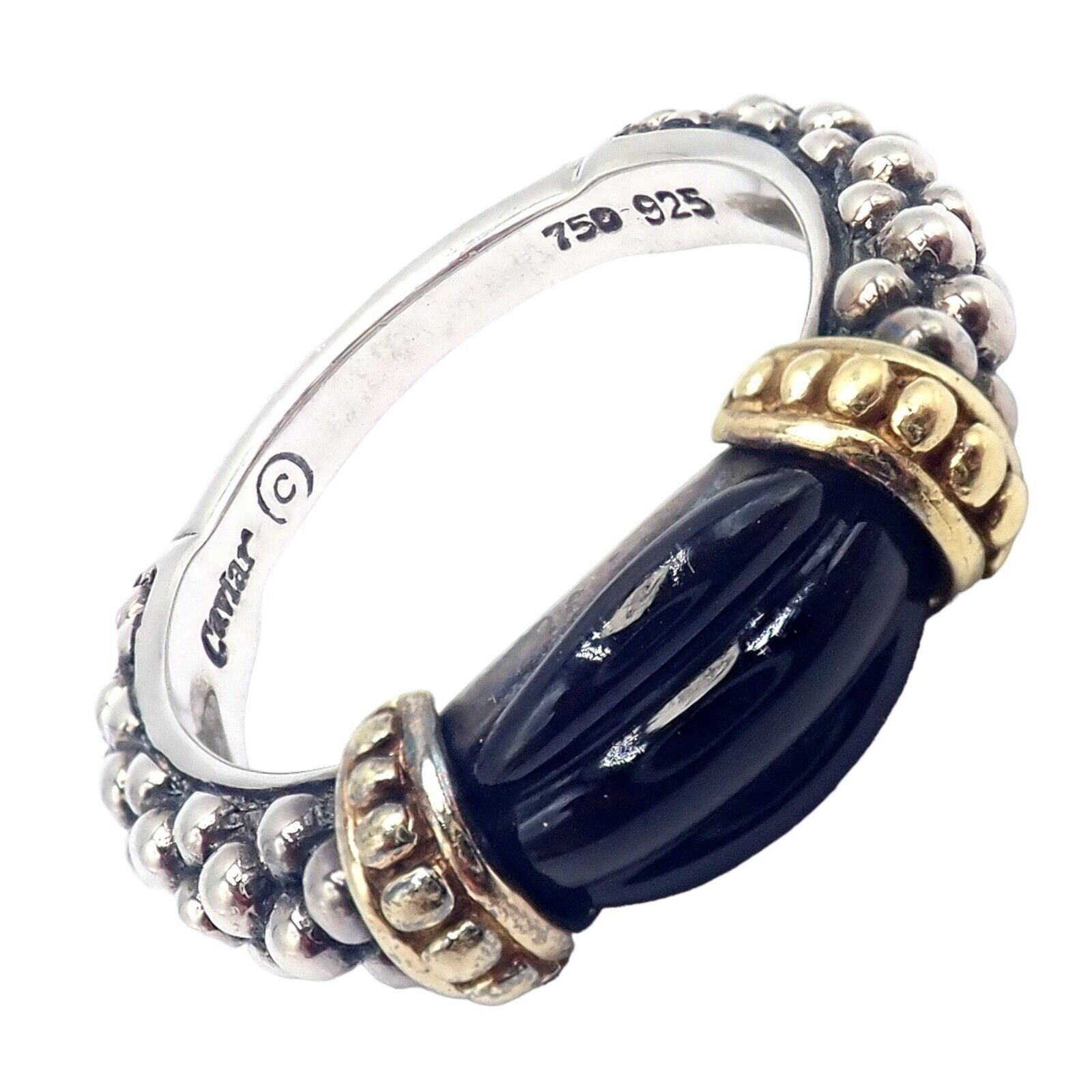 Authentic Lagos Caviar Silver & 18k Yellow Gold Onyx Ring - Size 5.5 | Luxury Statement Jewelry for Women, Perfect for Weddings, Parties & Special Occasions