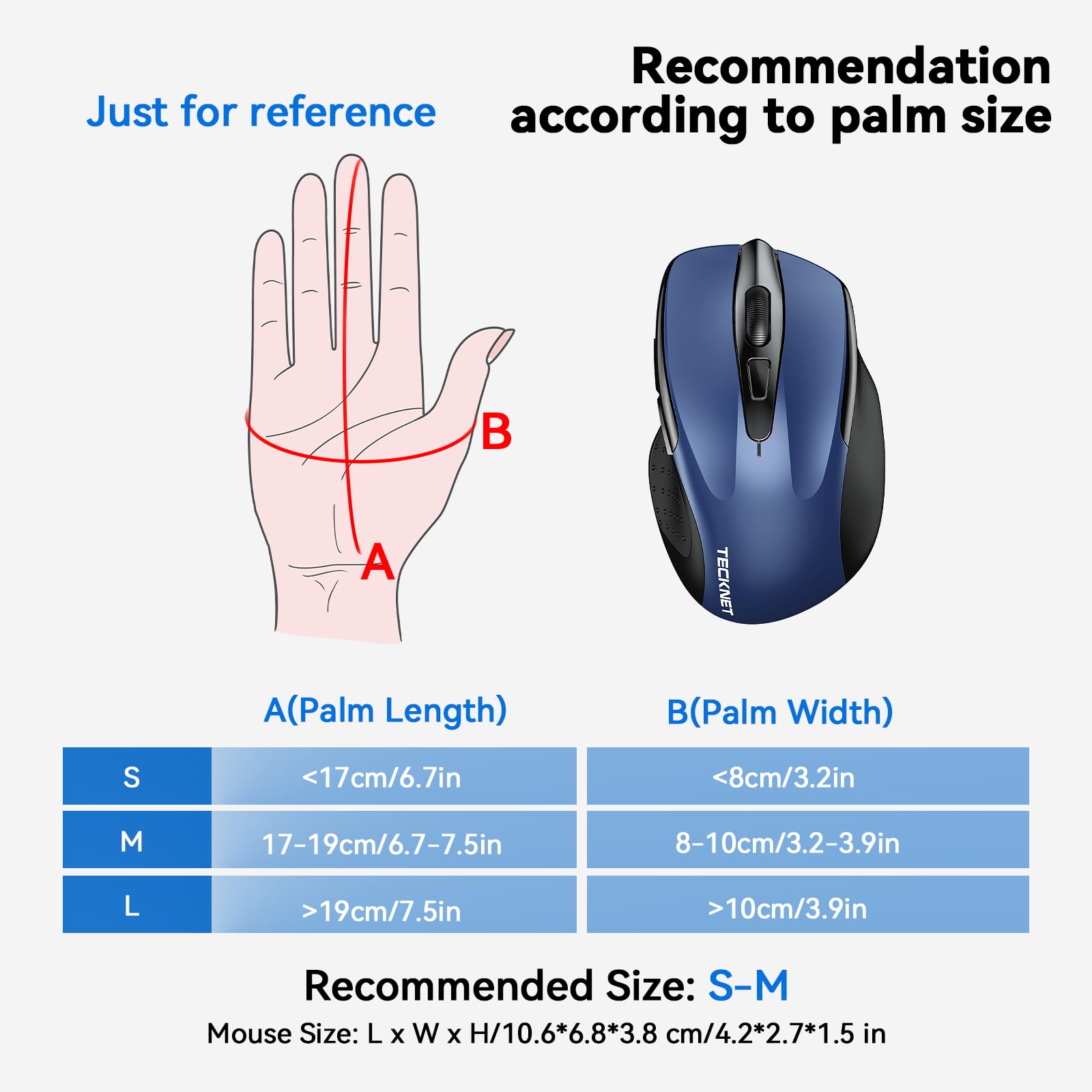 TECKNET Wireless Mouse, 2.4G Ergonomic Optical Mouse with 6 Buttons & 2600 DPI - 24 Months Battery Life, 5 DPI Adjustment Levels - Perfect for Laptop, PC, Chromebook, Notebook - Ideal for Office Work, Gaming & Travel Use