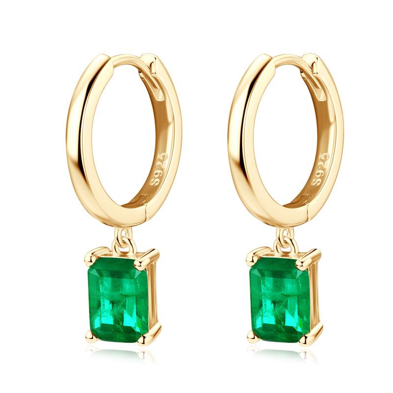 Vintage Square Emerald Drop Earrings for Women - 925 Sterling Silver Dangle Earrings - Elegant Jewelry Gift for Brides, Party & Special Occasions