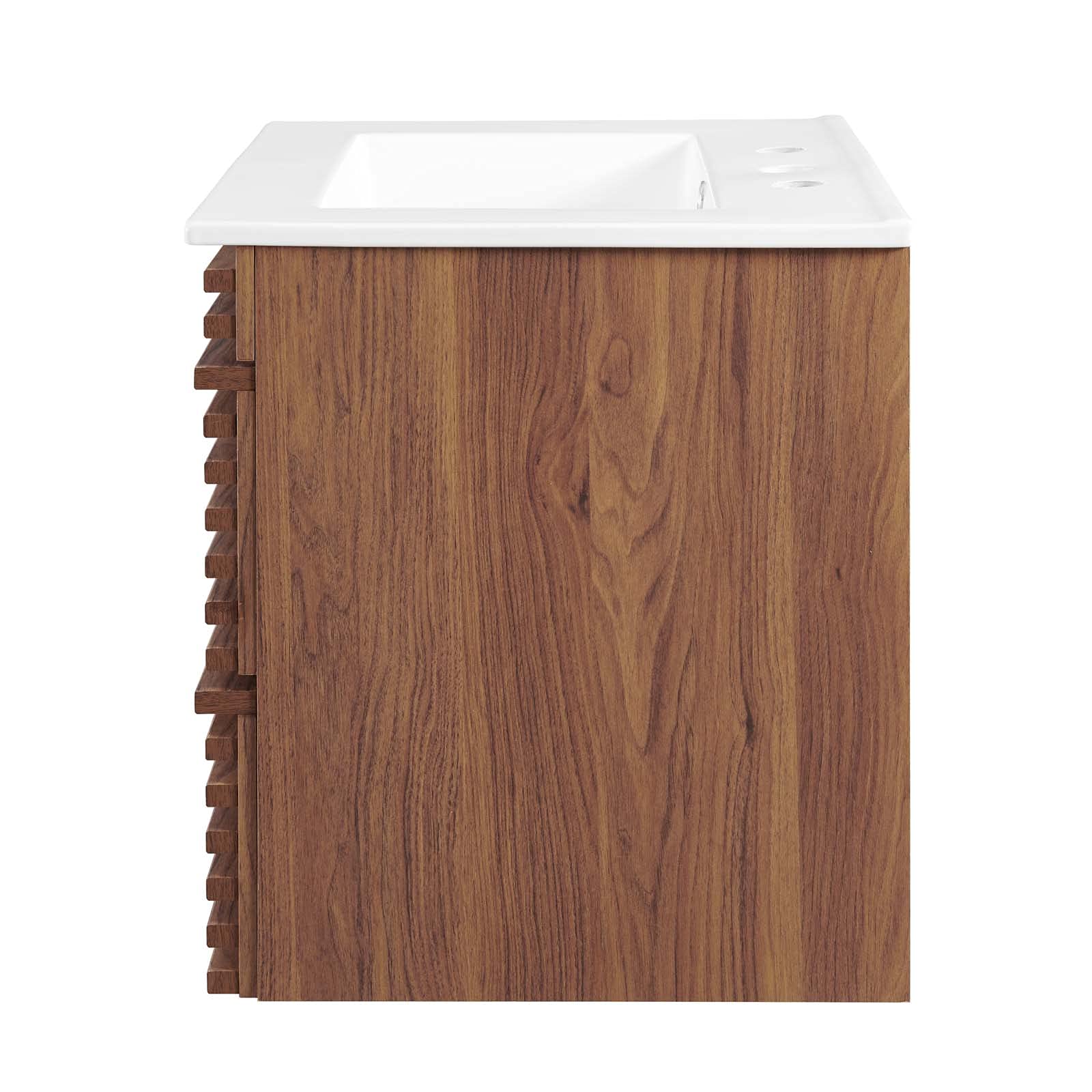 Modern Wall Mounted Sink Vanity Cabinet - Brown Walnut & White Wood Bathroom Storage - Perfect for Hotel, Spa, and Contemporary Home Bathroom Design