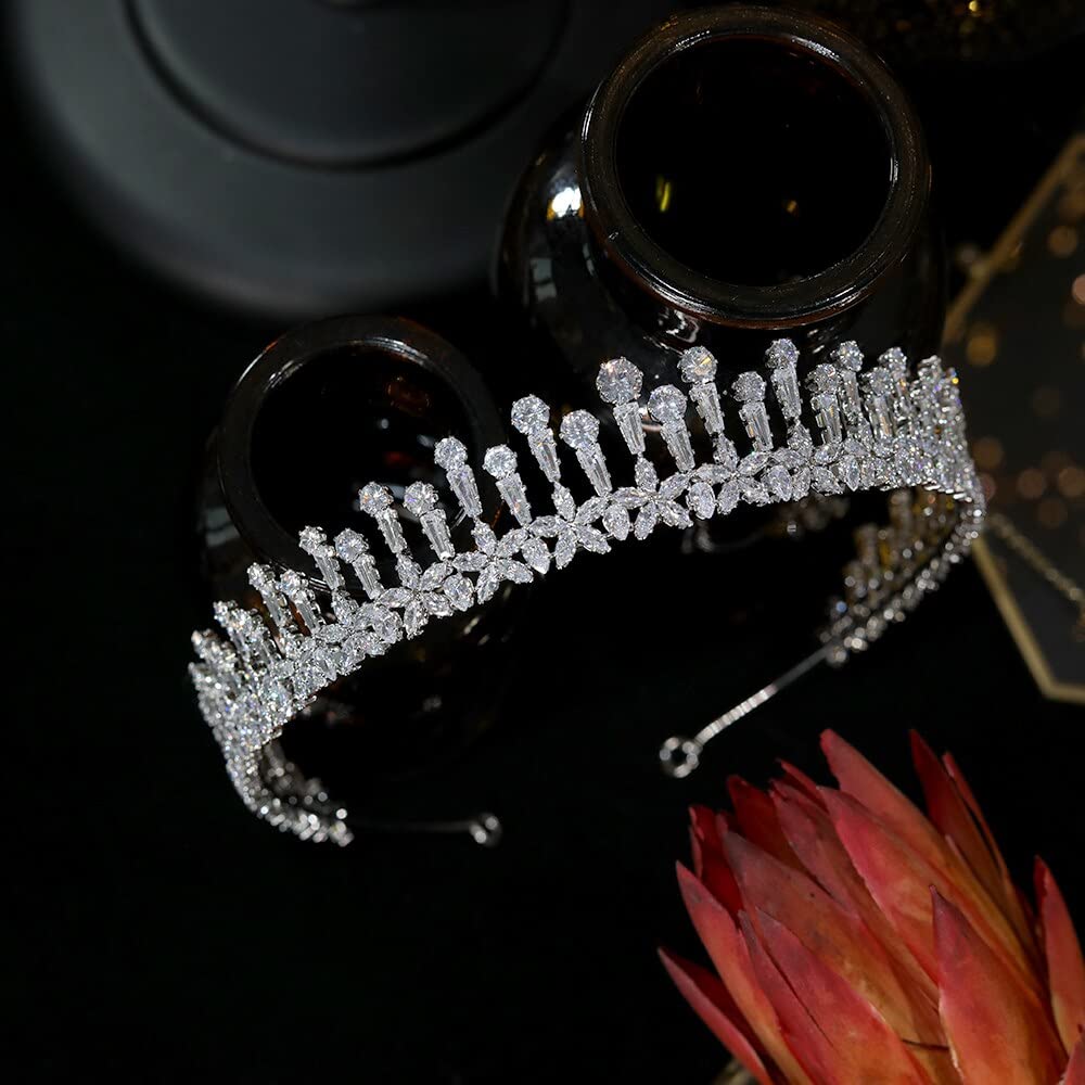 Elegant BIEMBI Flower Cubic Zirconia Crown Tiara for Women - Wedding Hair Accessories, Bridal Headpiece, Birthday Party Jewelry Gift - Perfect for Weddings, Prom, Pageants & Special Occasions