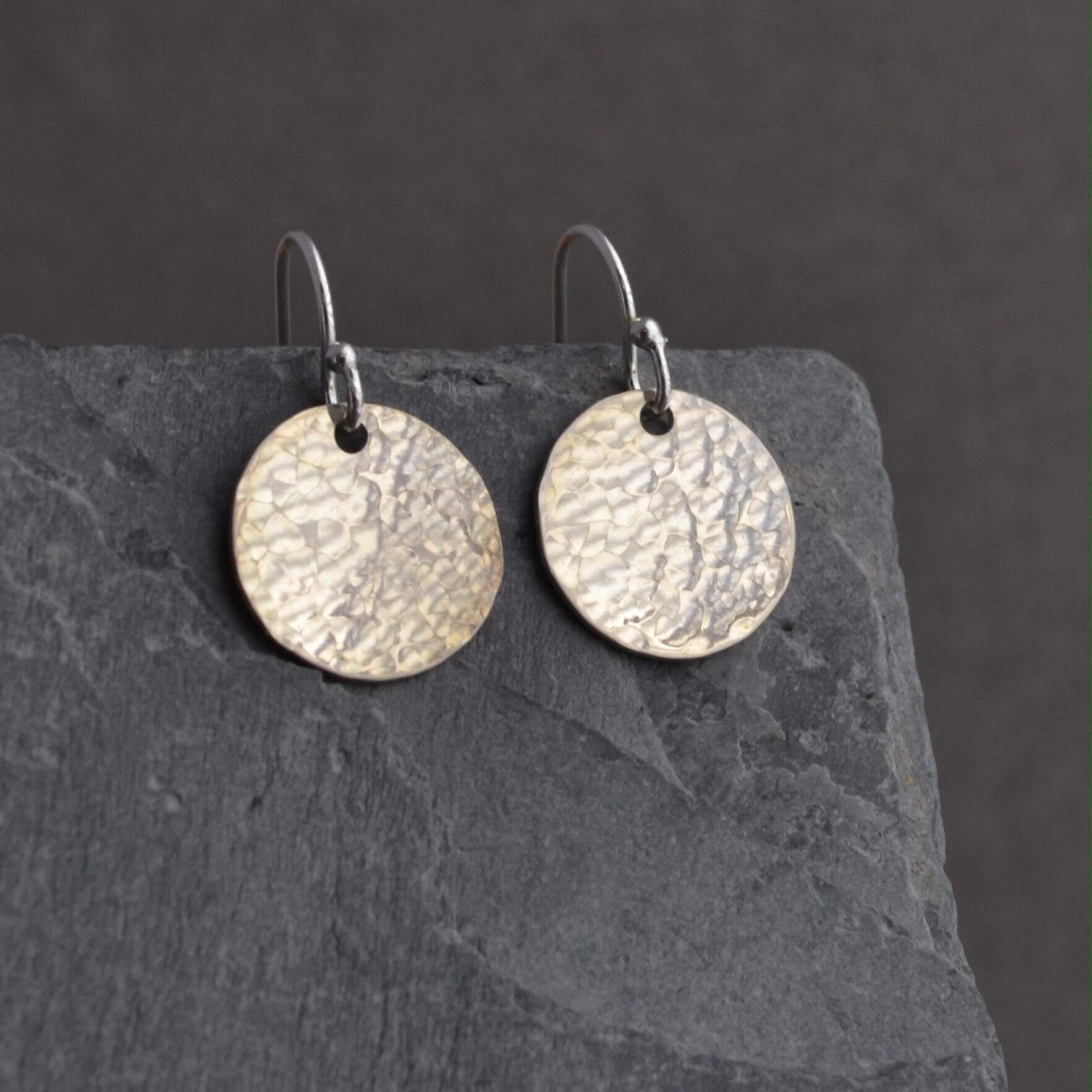 Hammered Sterling Silver Disc Earrings - Minimalist Dainty Hoops for Women | Perfect for Everyday Wear, Office & Casual Outfits