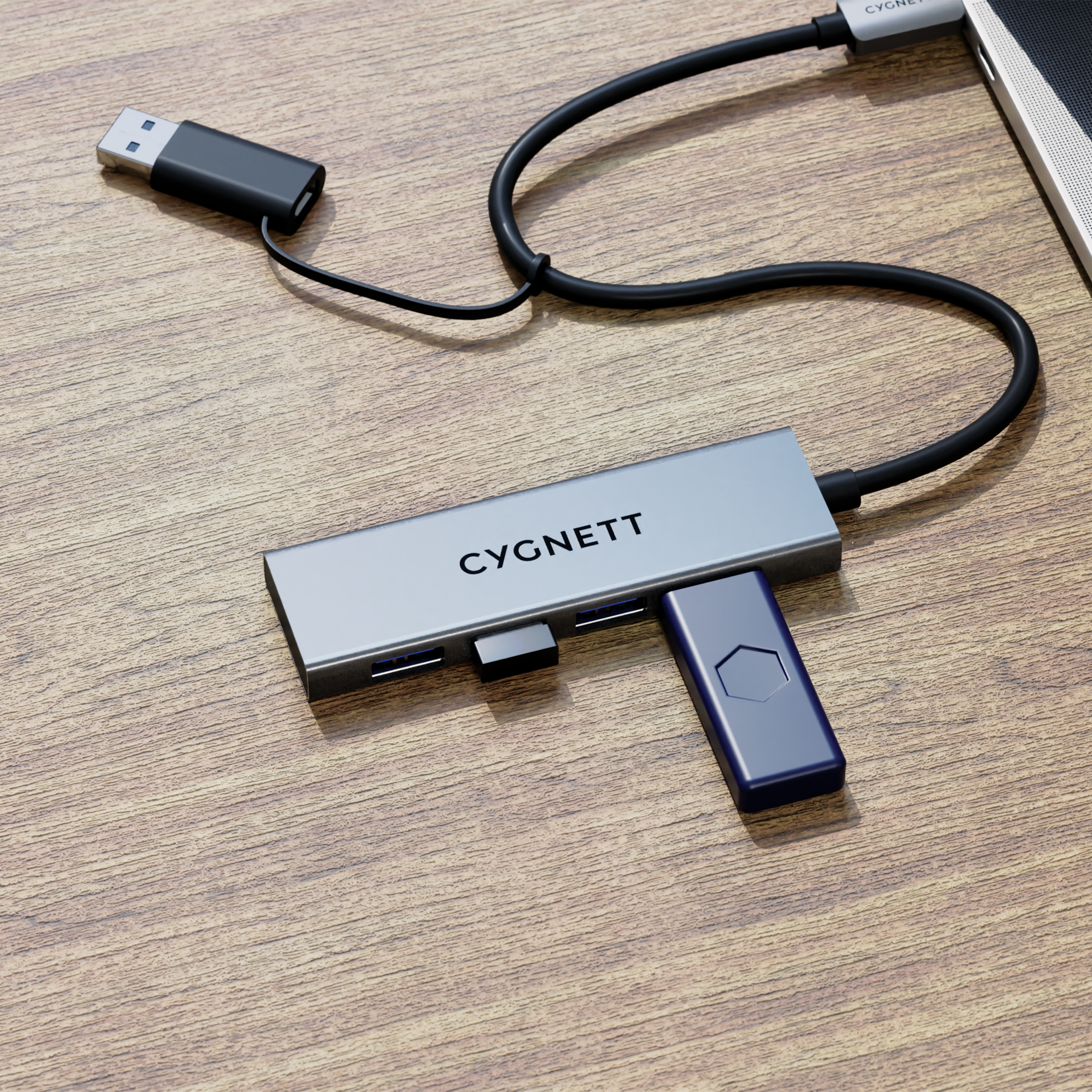 4-in-1 USB C to USB A Hub Adapter with 3 USB Ports - High-Speed Data Transfer for Laptop, MacBook, Smartphone - Perfect for Office, Travel & Home Use