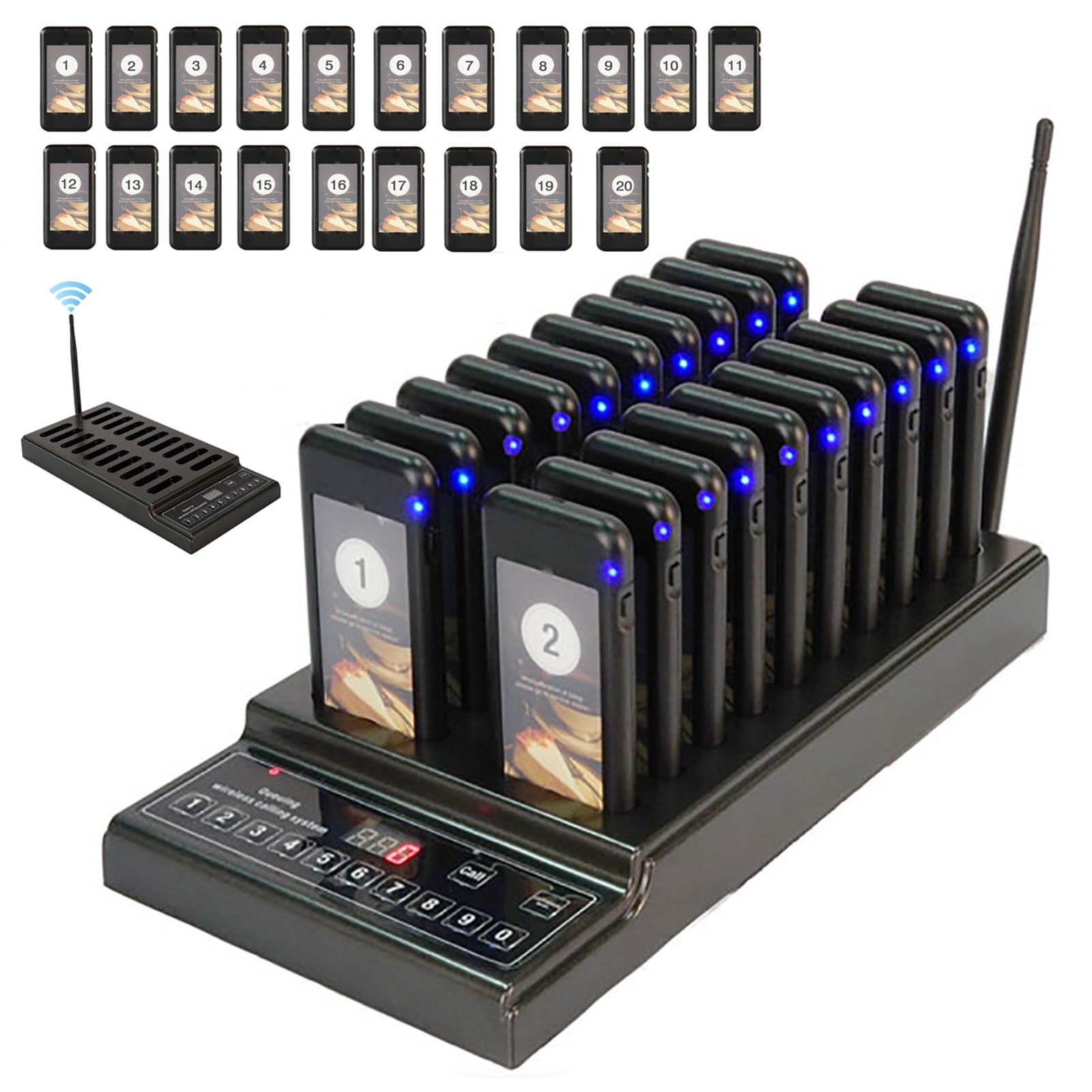 ZILOOK Wireless Restaurant Pager System - 20 Pagers, 999 Channels, 1000M Range - Ideal for Restaurants, Cafes, Food Courts to Reduce Customer Wait Times & Improve Service Efficiency