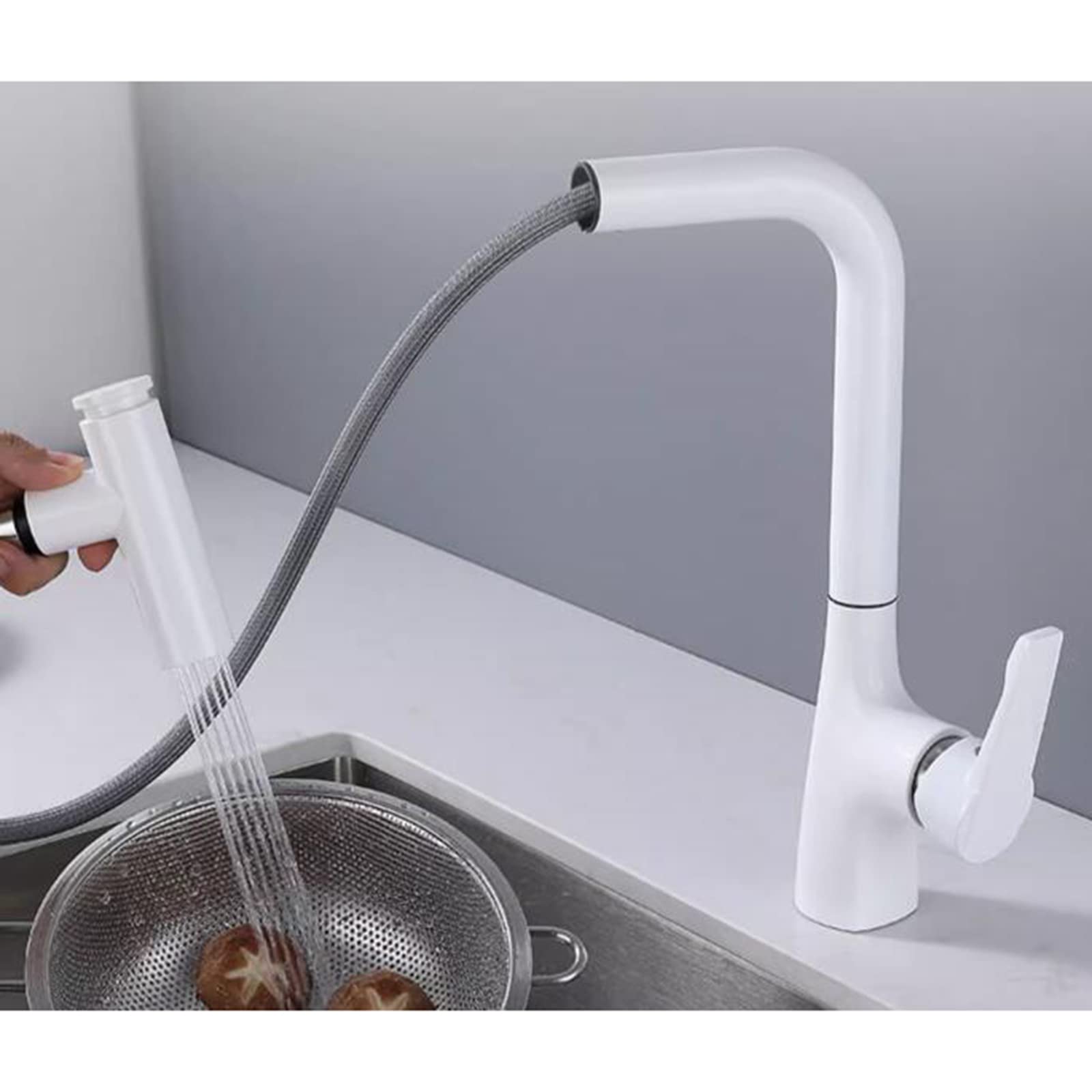 Stainless Steel Pull-Down Kitchen Faucet with Swivel Spout & Sprayer - High Arc Modern Brass Mixer Tap for Sink - Perfect for Cooking, Washing Dishes & Filling Pots