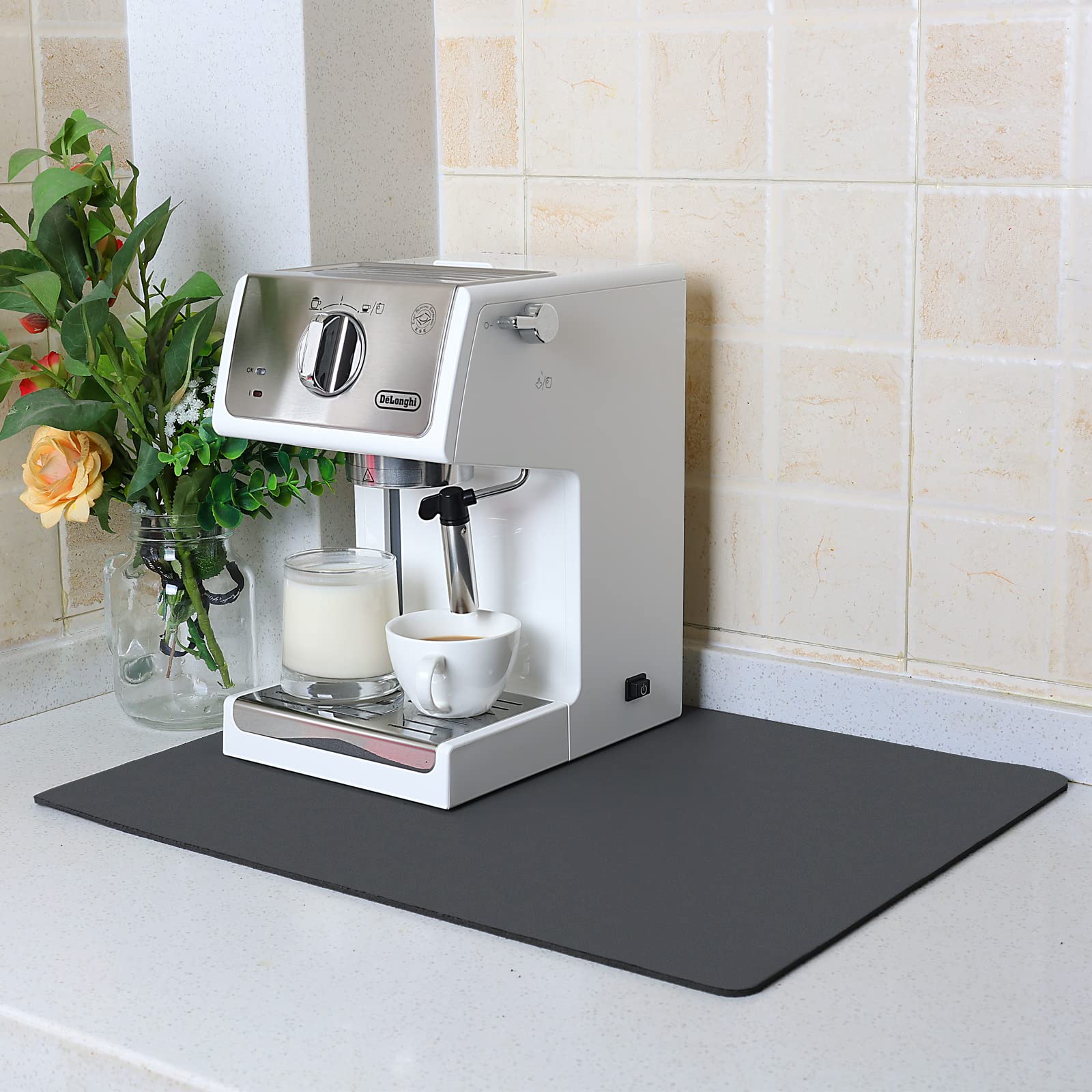 ZLR Coffee Mat - 12x16 Absorbent Kitchen Drying Mat for Dishes & Countertops - Easy Clean for Coffee Bars & Espresso Machines - Gray
