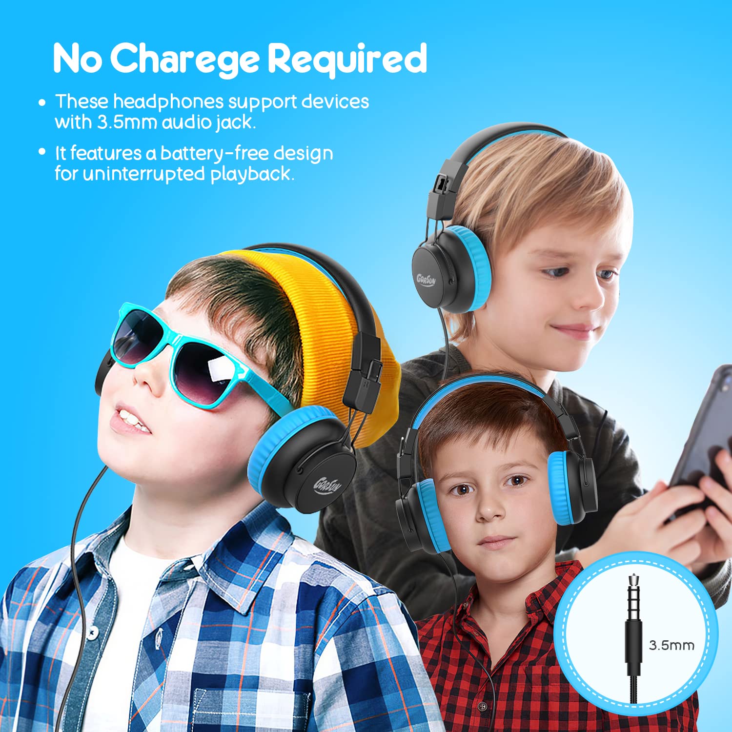 Gorsun Kids Headphones with Volume Limiter (85dB/94dB) - Wired Headset with Microphone & Sharing Function, Adjustable Toddler Headphones for School, Tablet, PC - Perfect for Online Classes, Travel & Home Learning