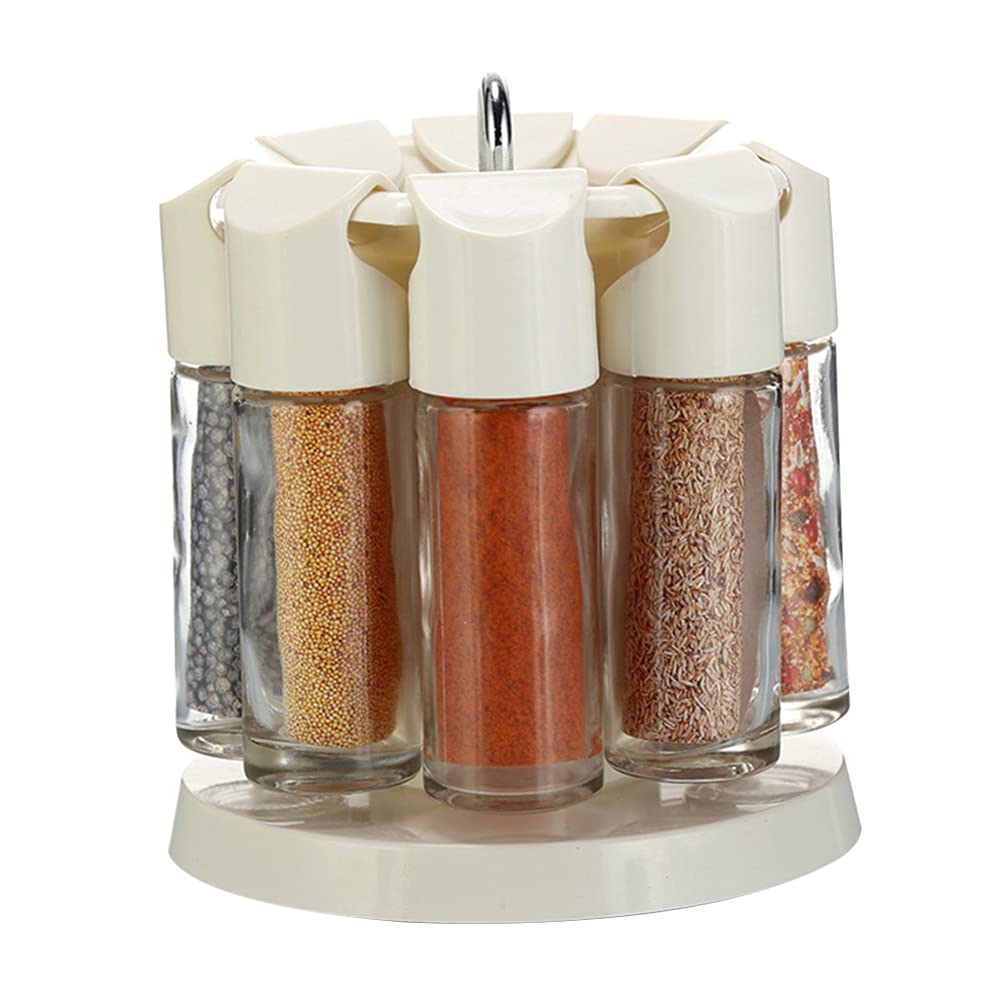 HEALLILY 6-Piece Kitchen Seasoning Bottle Set - Spice Jars with Shaker Lids, BBQ Cruets & Rotating Rack - Perfect for Cooking, Baking & Outdoor Grilling
