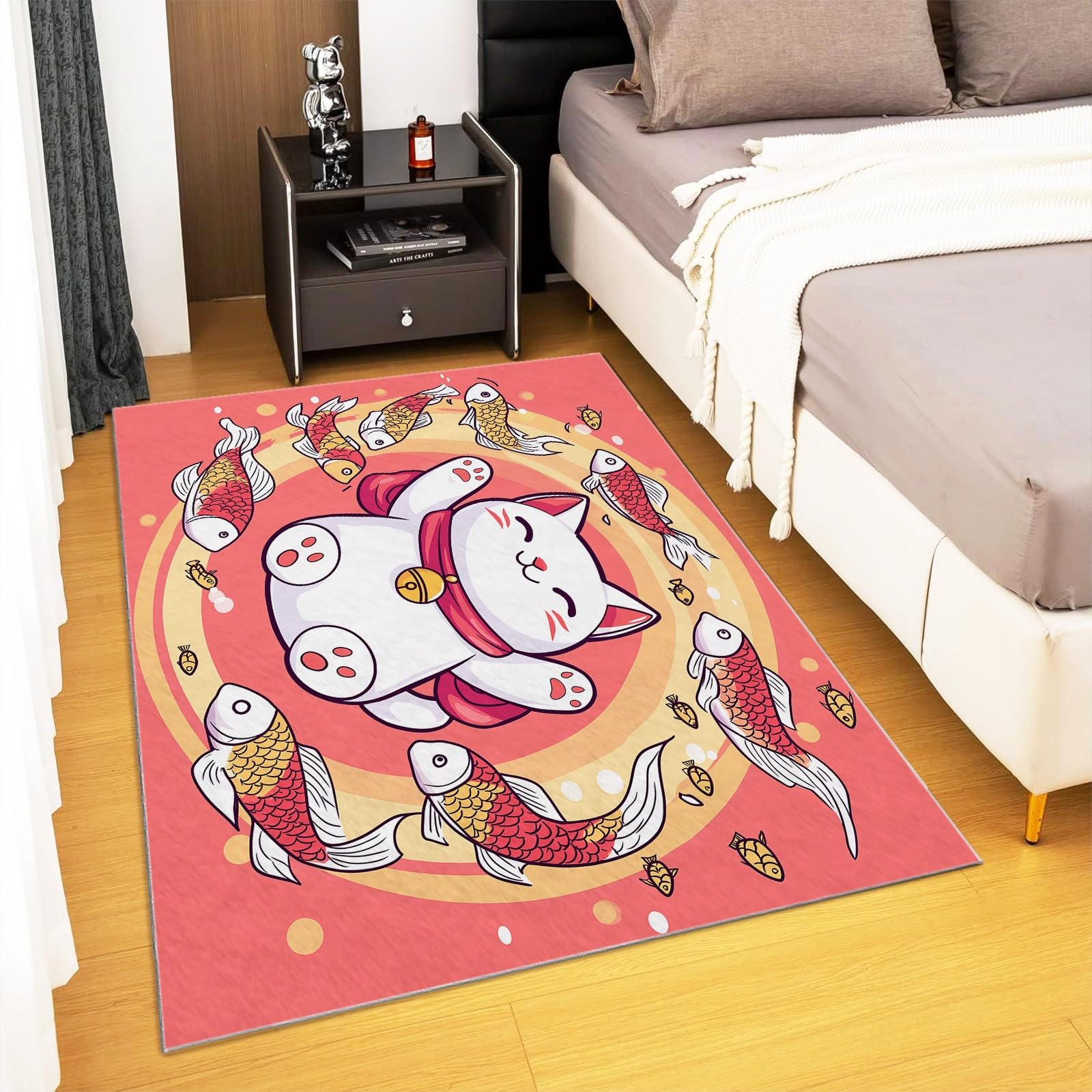 6x9 ft Cartoon Cat and Fish Ultra Soft Washable Area Rug - Non-Slip Indoor Carpet for Living Room, Nursery, Kids Room, Dorm & Home Office Decor | Perfect for Cozy Spaces & Play Areas