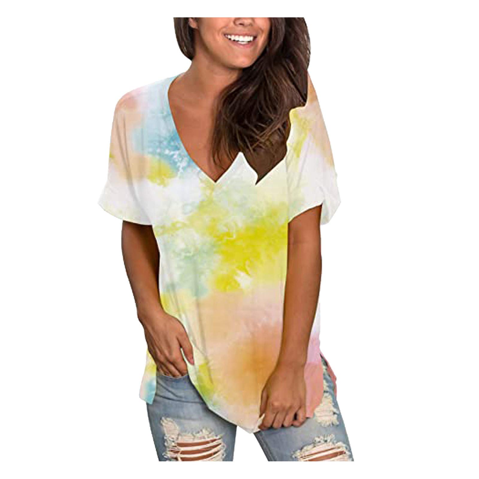 UOKNICE Women's Short Sleeve V-Neck Printed T-Shirts - Boho Chic Casual Summer Tops for Everyday Wear, Date Nights & Vacation Outfits