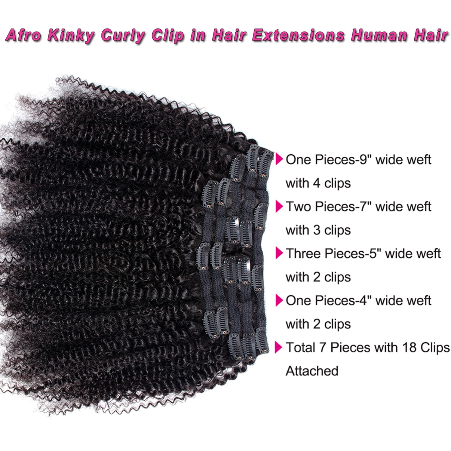 Afro Kinky Curly Clip-in Hair Extensions 10 Inch - 7Pcs Real Human Hair with 18 Clips (120g/set) for Black Women | Brazilian Virgin Hair | Natural Black Color | Perfect for Daily Wear, Parties & Special Occasions