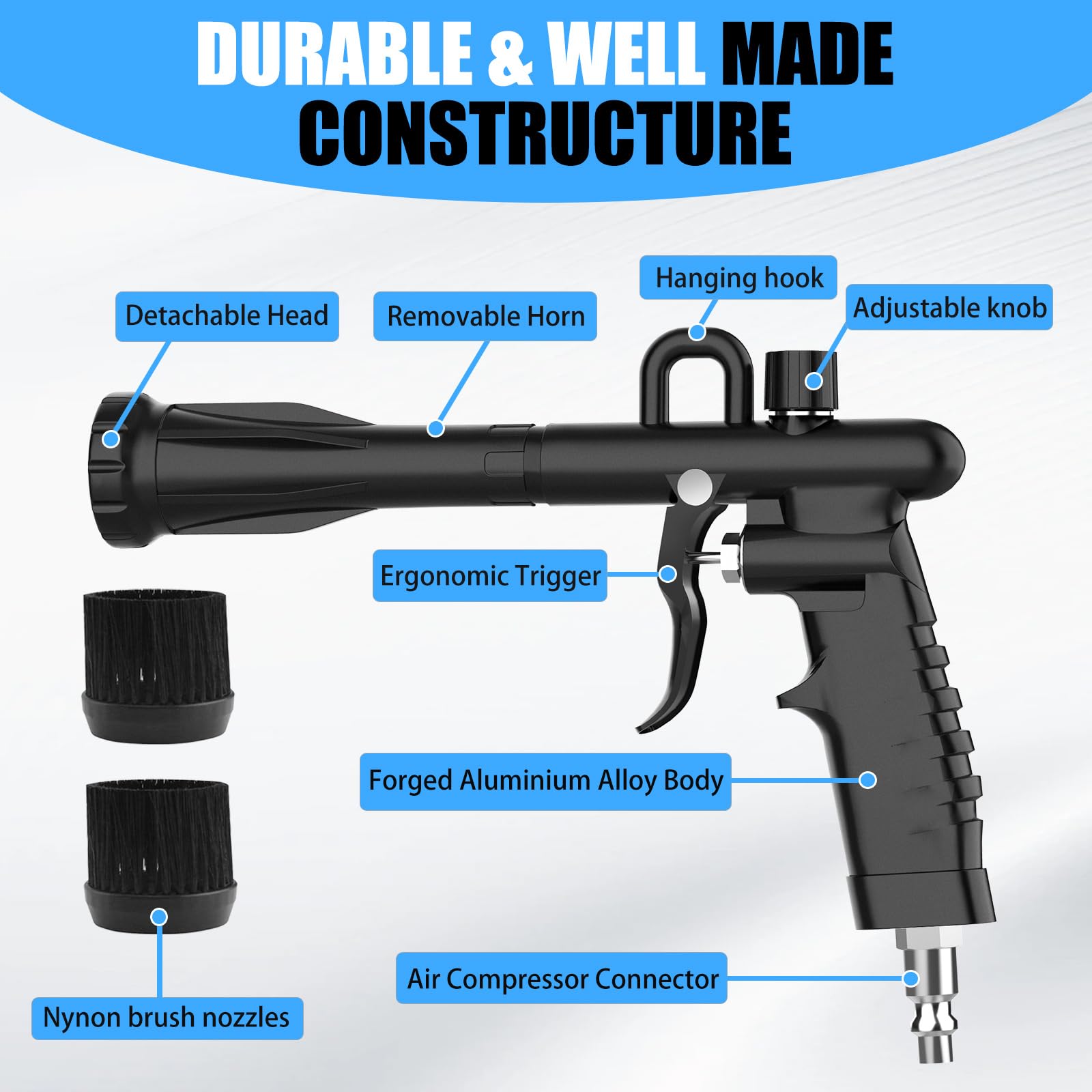 High Pressure Car Cleaning Gun with 2 Nozzles - Interior Car Detailing Air Blow Tool for Quick Dirt & Dust Removal - Compatible with Air Compressor - Perfect for Auto Detailing, Garage Cleaning & Vehicle Maintenance