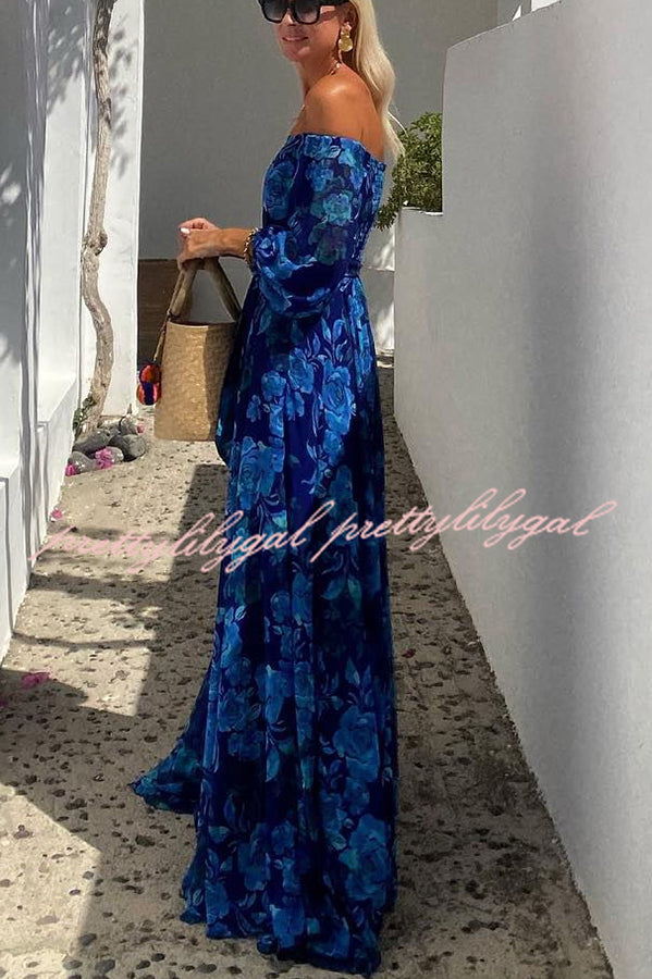 Floral Off Shoulder Back Smocked Vacation Maxi Dress - Elegant Summer Beach Dress for Women | Perfect for Beach Vacations, Weddings & Date Nights