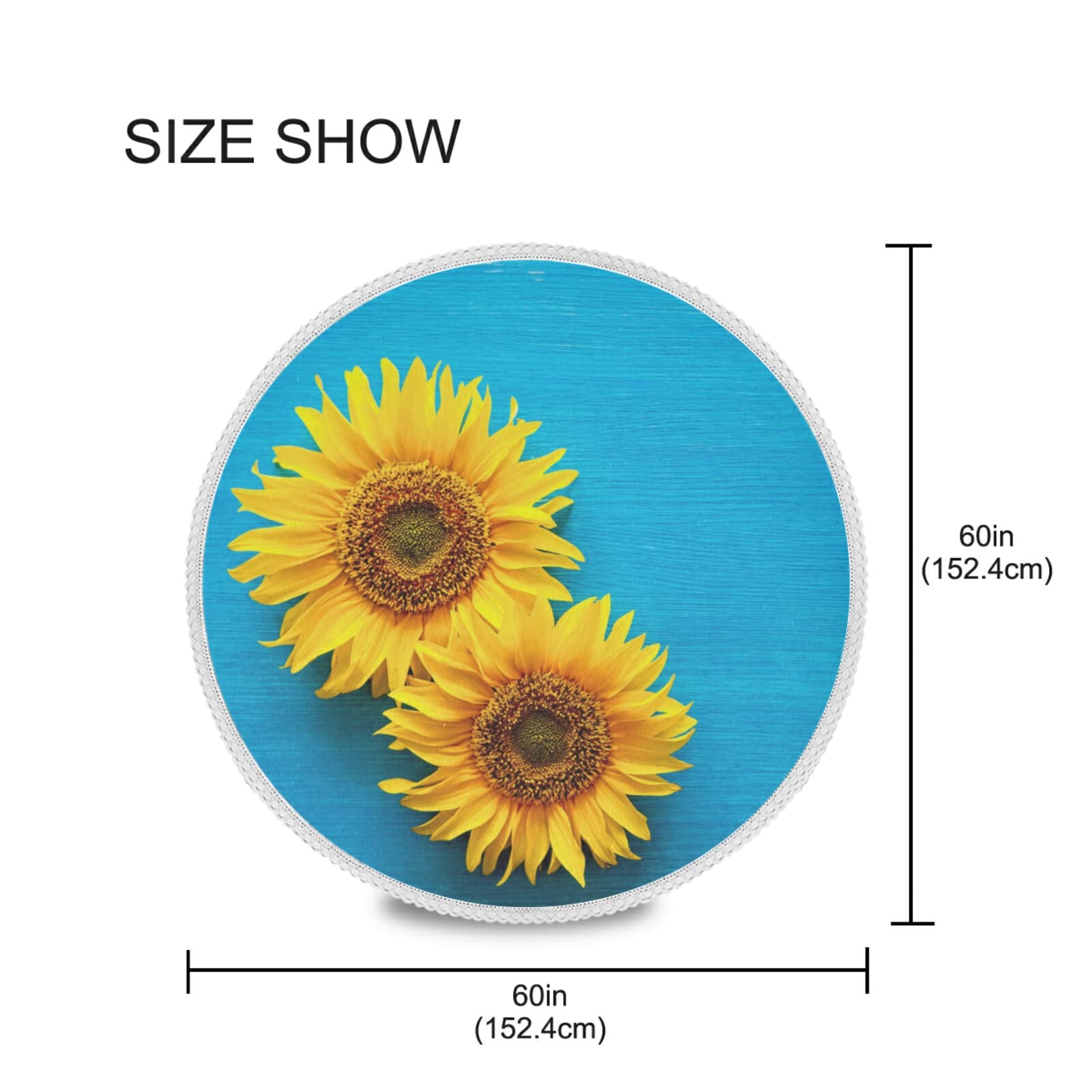 ALAZA 60 Inch Round Blue Sunflower Wooden Tablecloth - Washable Polyester Lace Table Cover for Kitchen, Dining, Party & Picnic Decor | Perfect for Round Tables, Home Decor & Outdoor Events